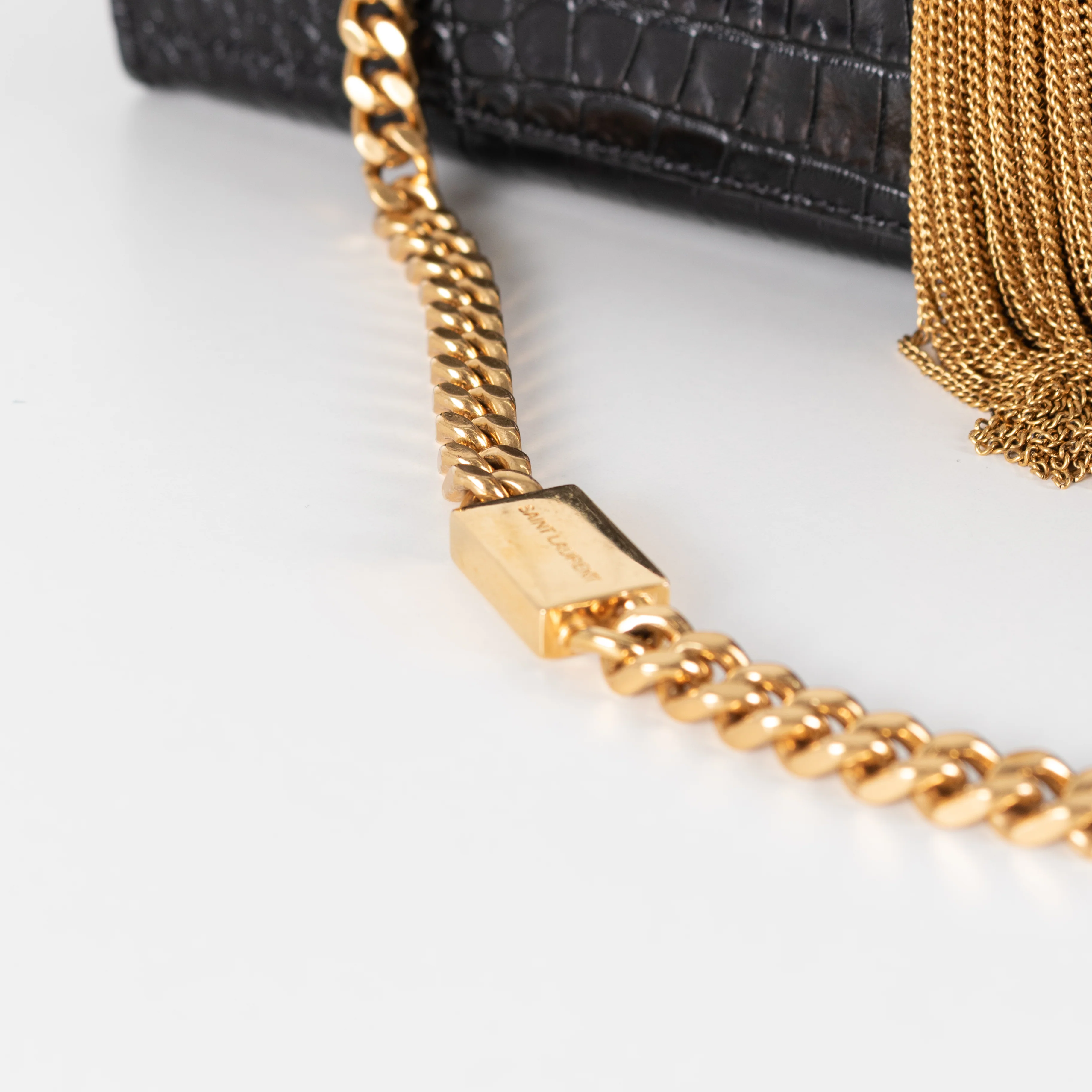 Saint Laurent Brown Croc Effect Shoulder Bag - Image 13