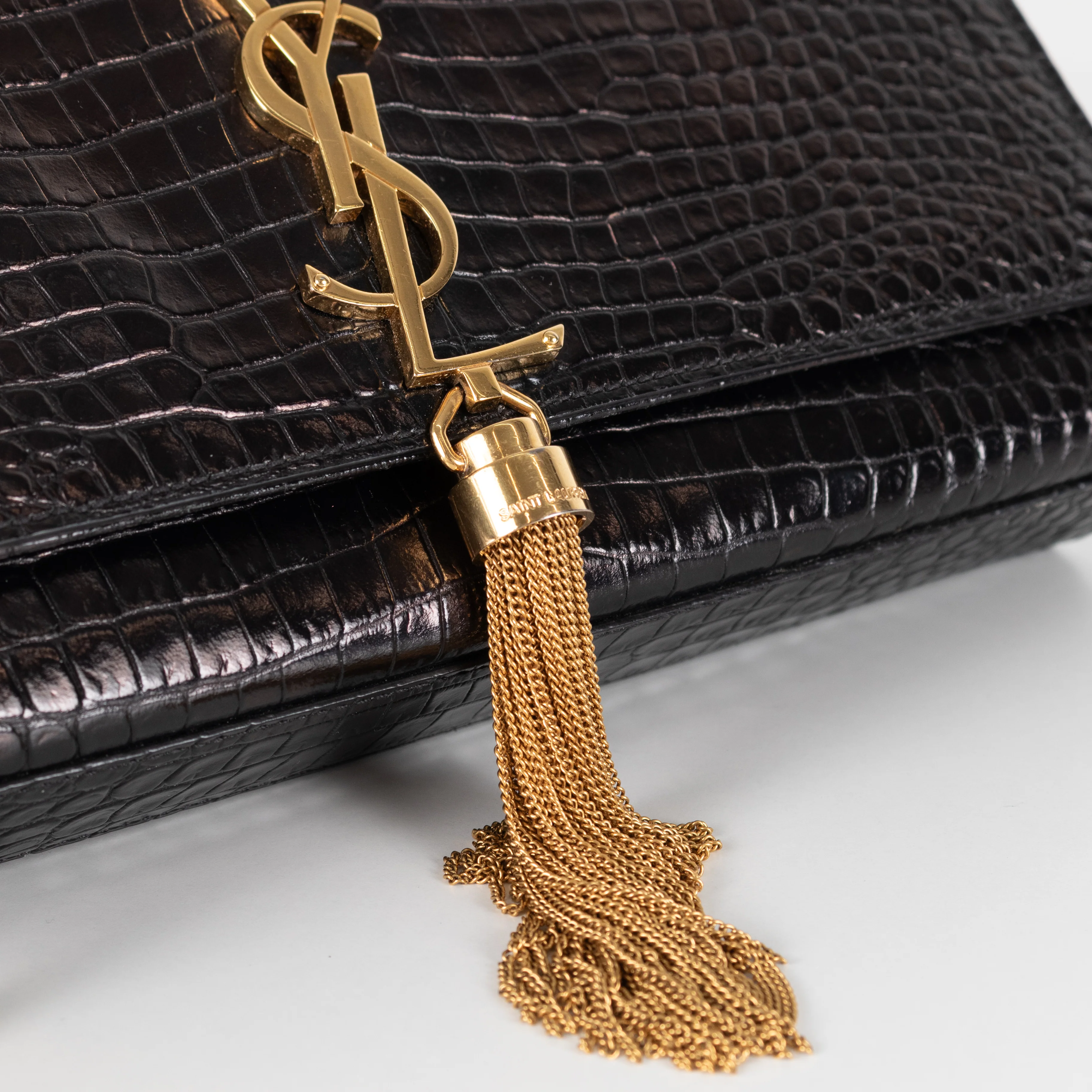 Saint Laurent Brown Croc Effect Shoulder Bag - Image 14