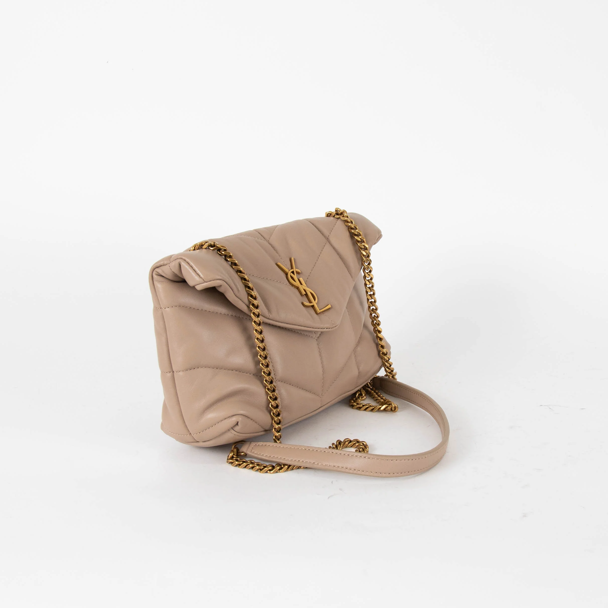 Saint Laurent Beige Quilted LouLou Puffer Bag - Image 3
