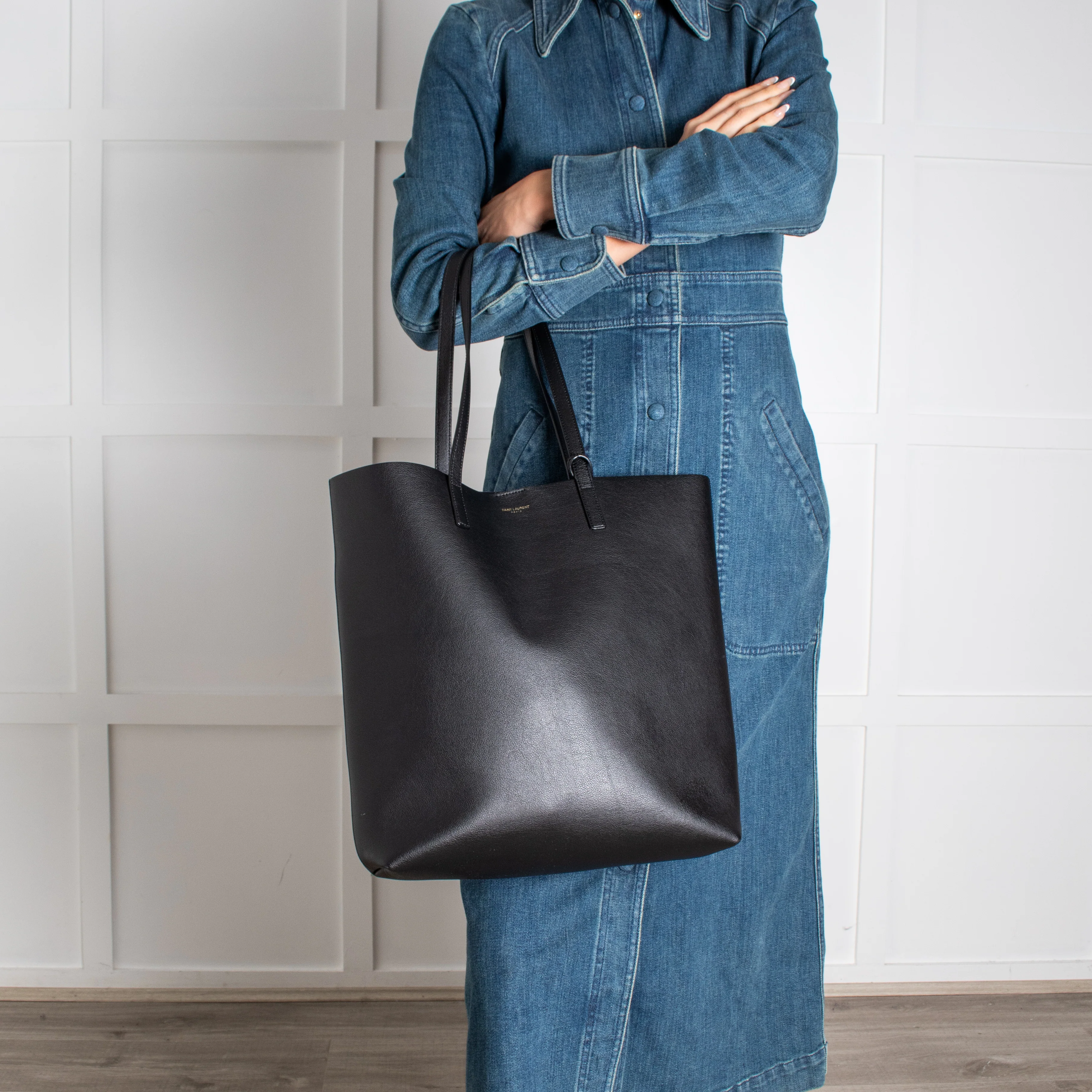 Saint Laurent Black Leather Shopping Bag - Image 2