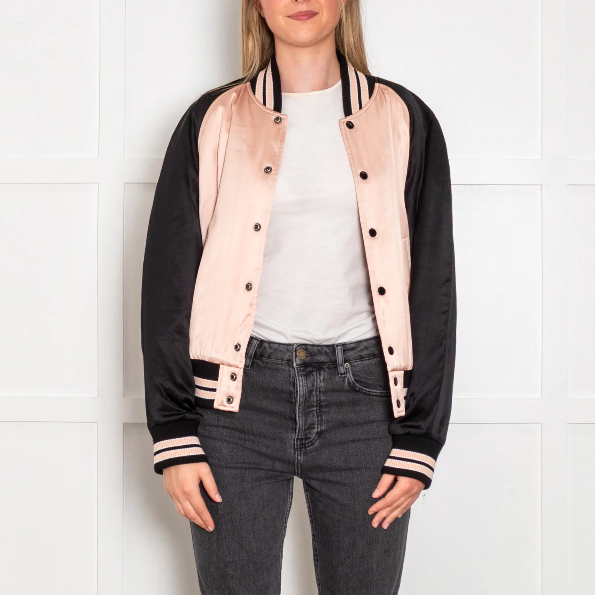Saint Laurent Black Peach Satin Bomber Jacket - Image 2