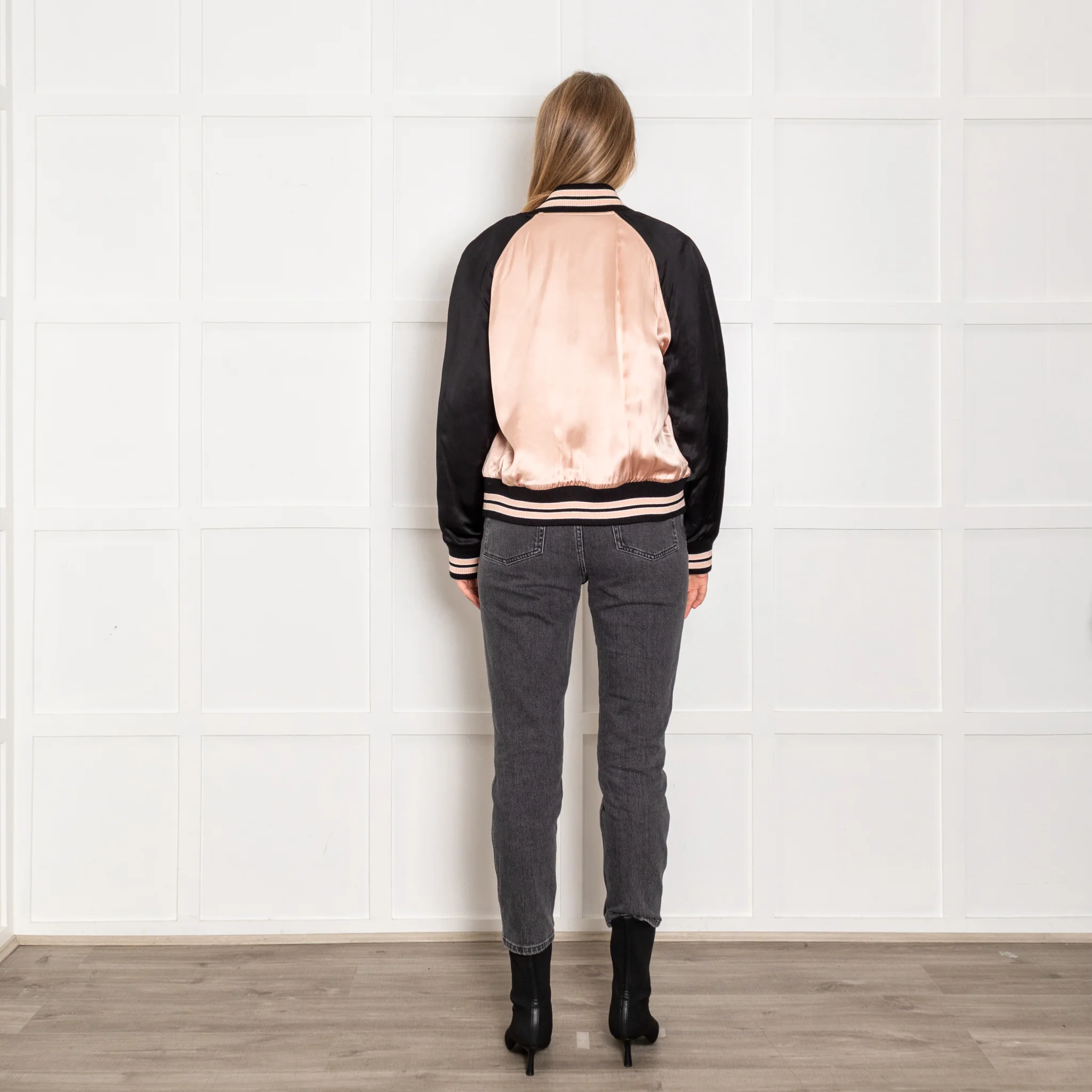 Saint Laurent Black Peach Satin Bomber Jacket - Image 5
