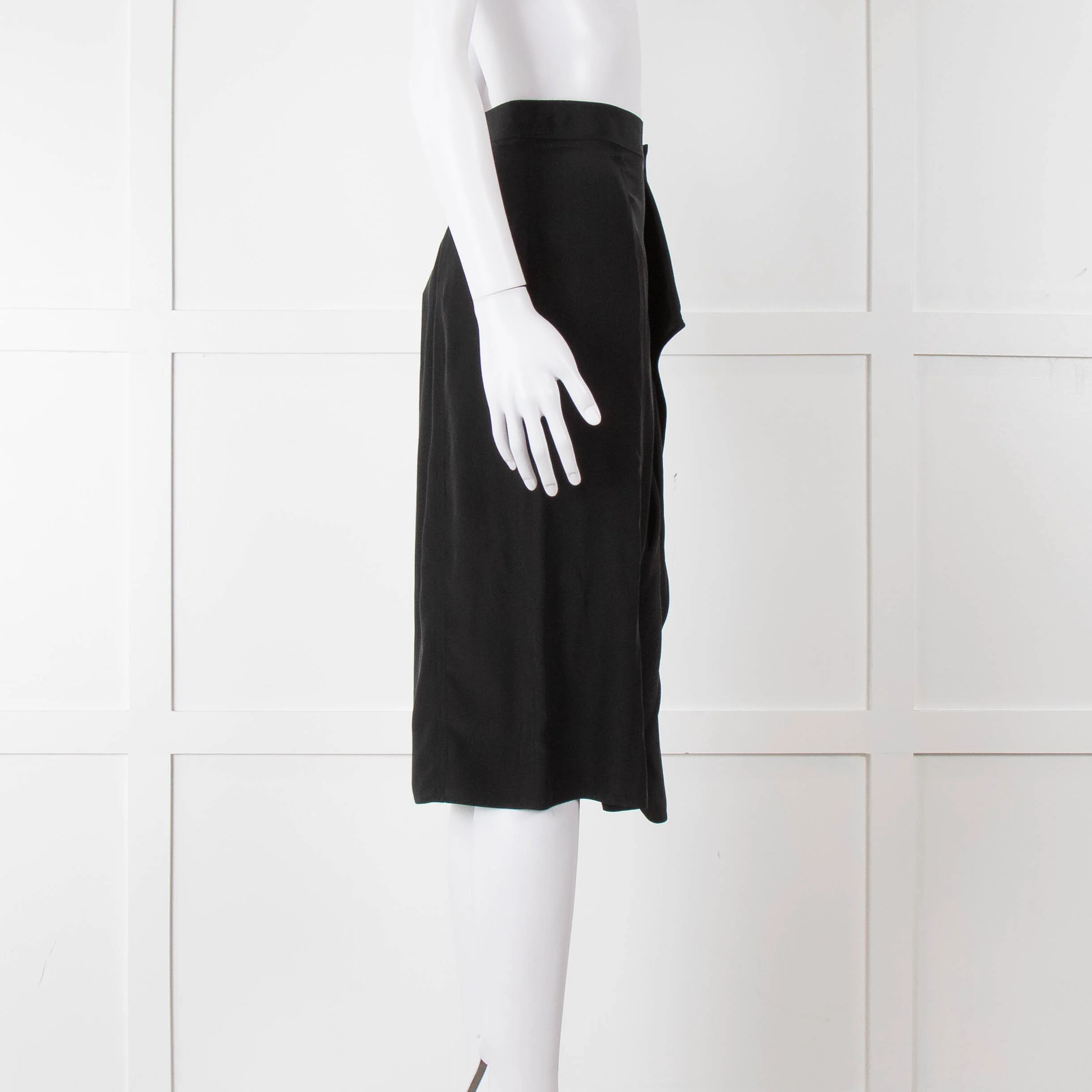 Yves Saint Laurent Black Silk Frill Detail Pencil Skirt - Image 3