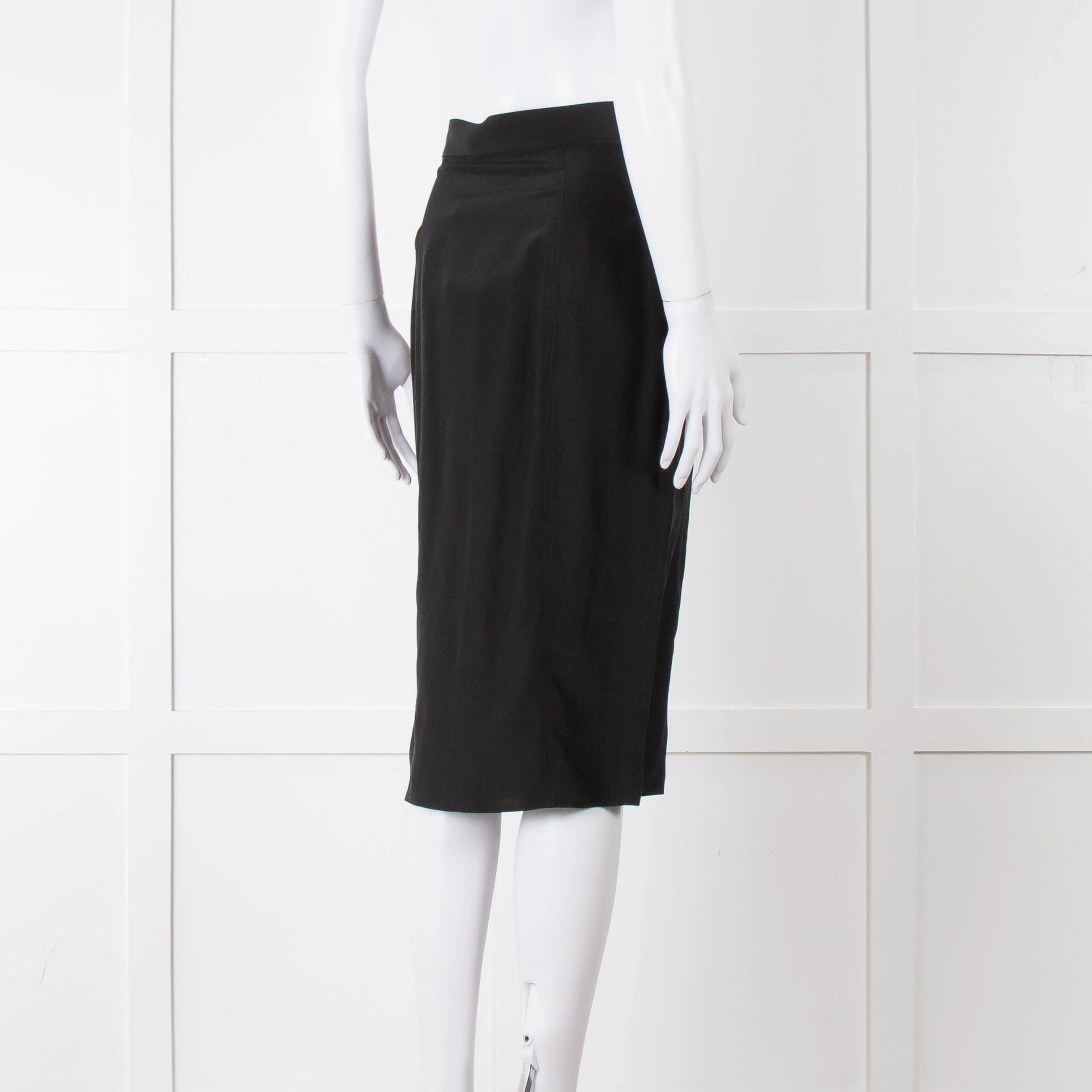 Yves Saint Laurent Black Silk Frill Detail Pencil Skirt - Image 4