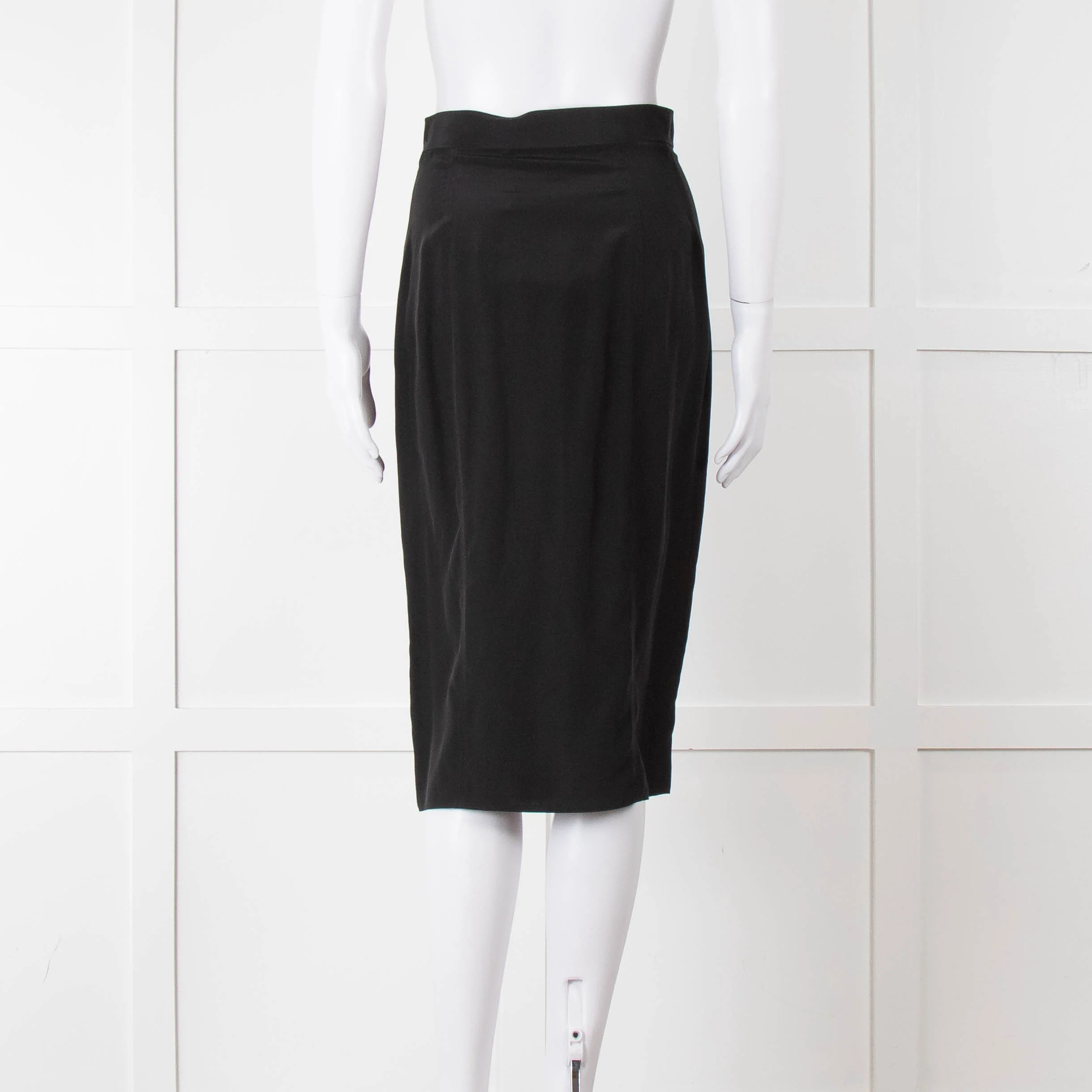 Yves Saint Laurent Black Silk Frill Detail Pencil Skirt - Image 5