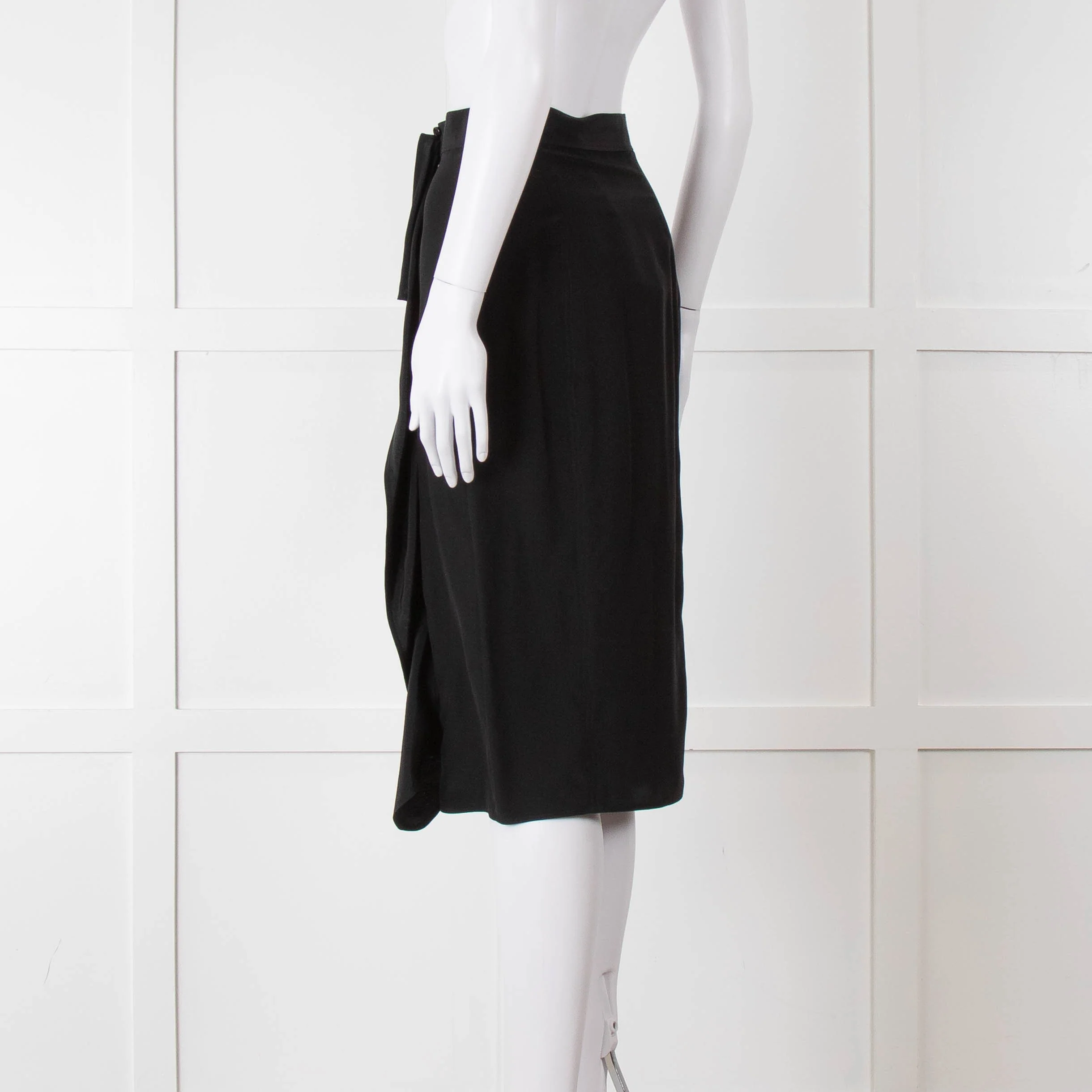 Yves Saint Laurent Black Silk Frill Detail Pencil Skirt - Image 6