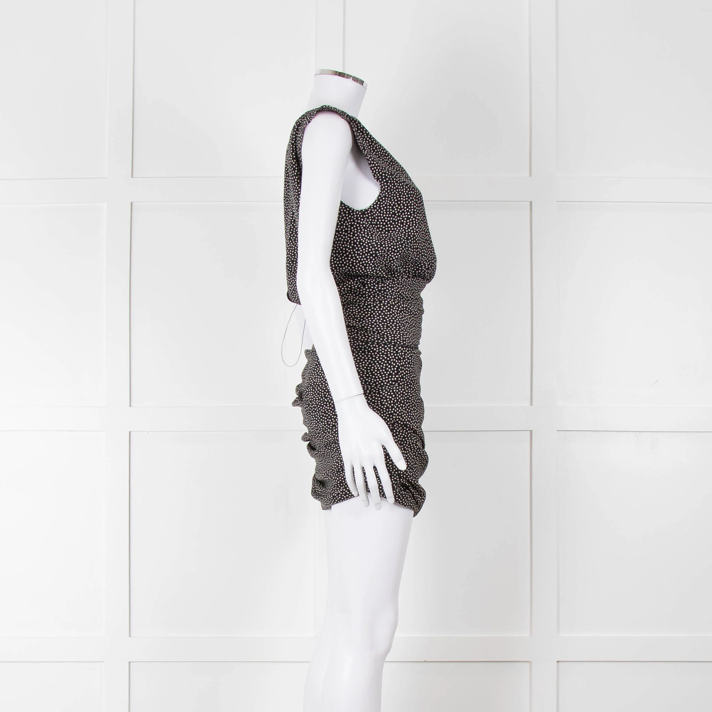 Saint Laurent Black White Polka Dot Gathered Sleeveless Mini Dress - Image 3