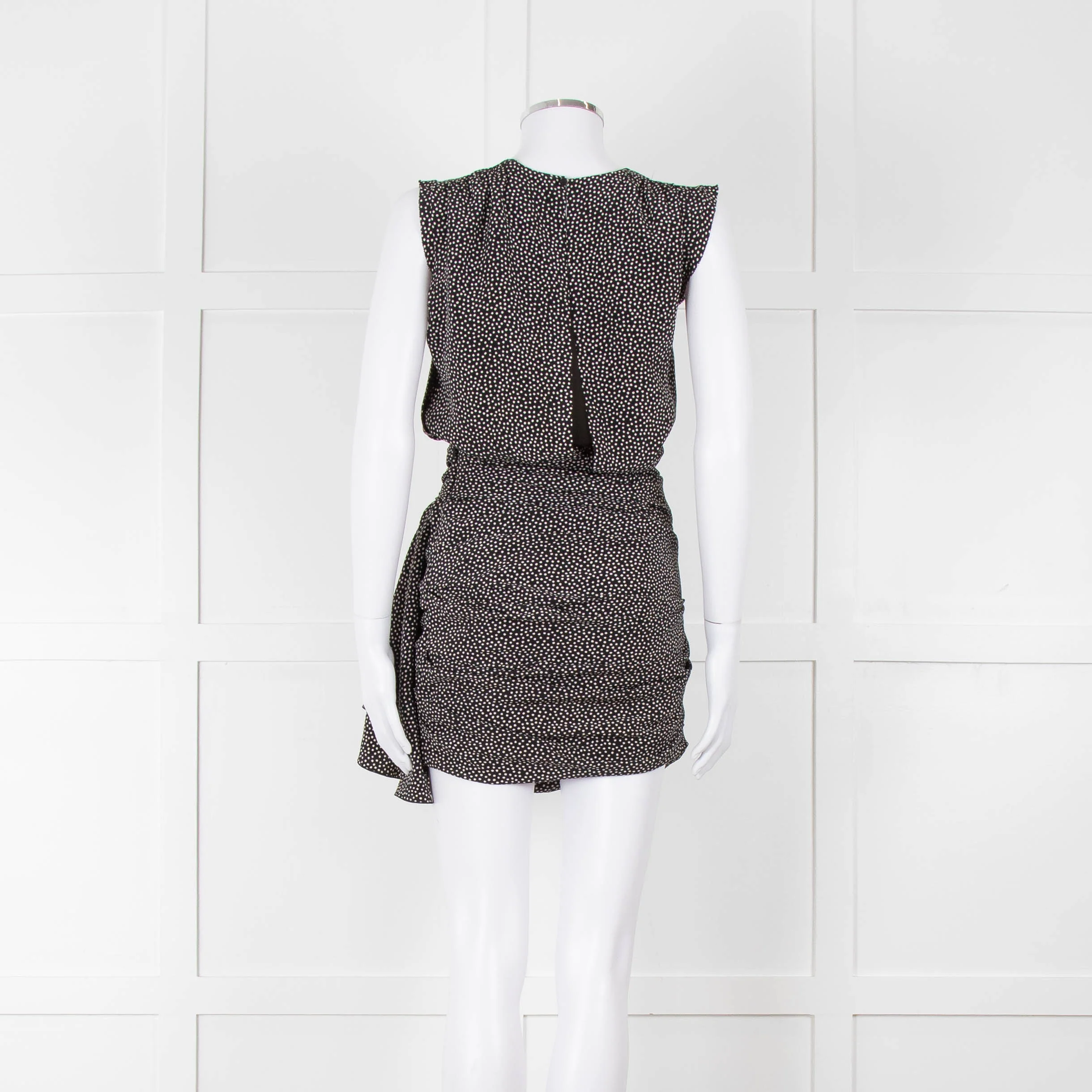 Saint Laurent Black White Polka Dot Gathered Sleeveless Mini Dress - Image 5