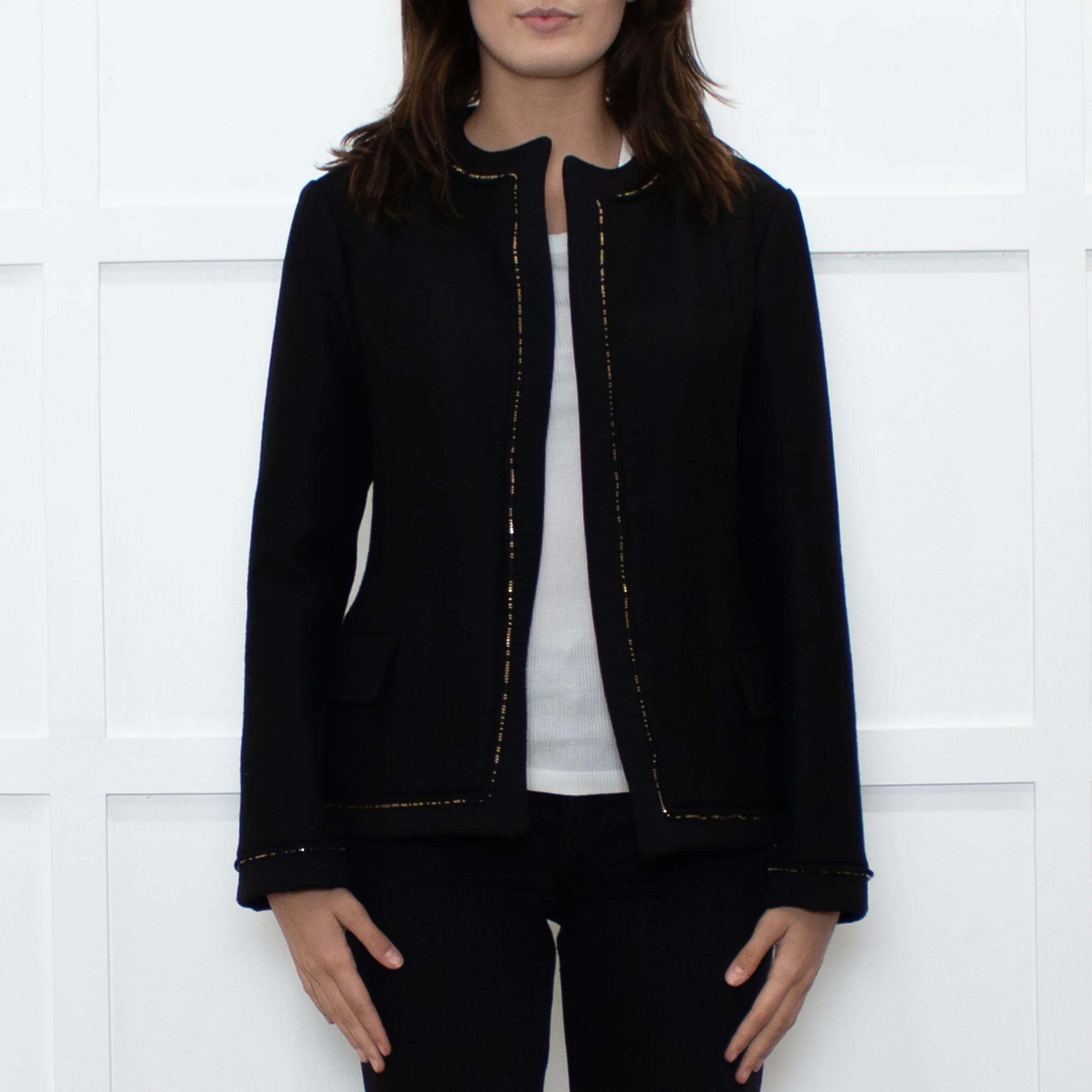 Saint Laurent Black Zip Trim Detail Wool Belted Jacket - Image 2