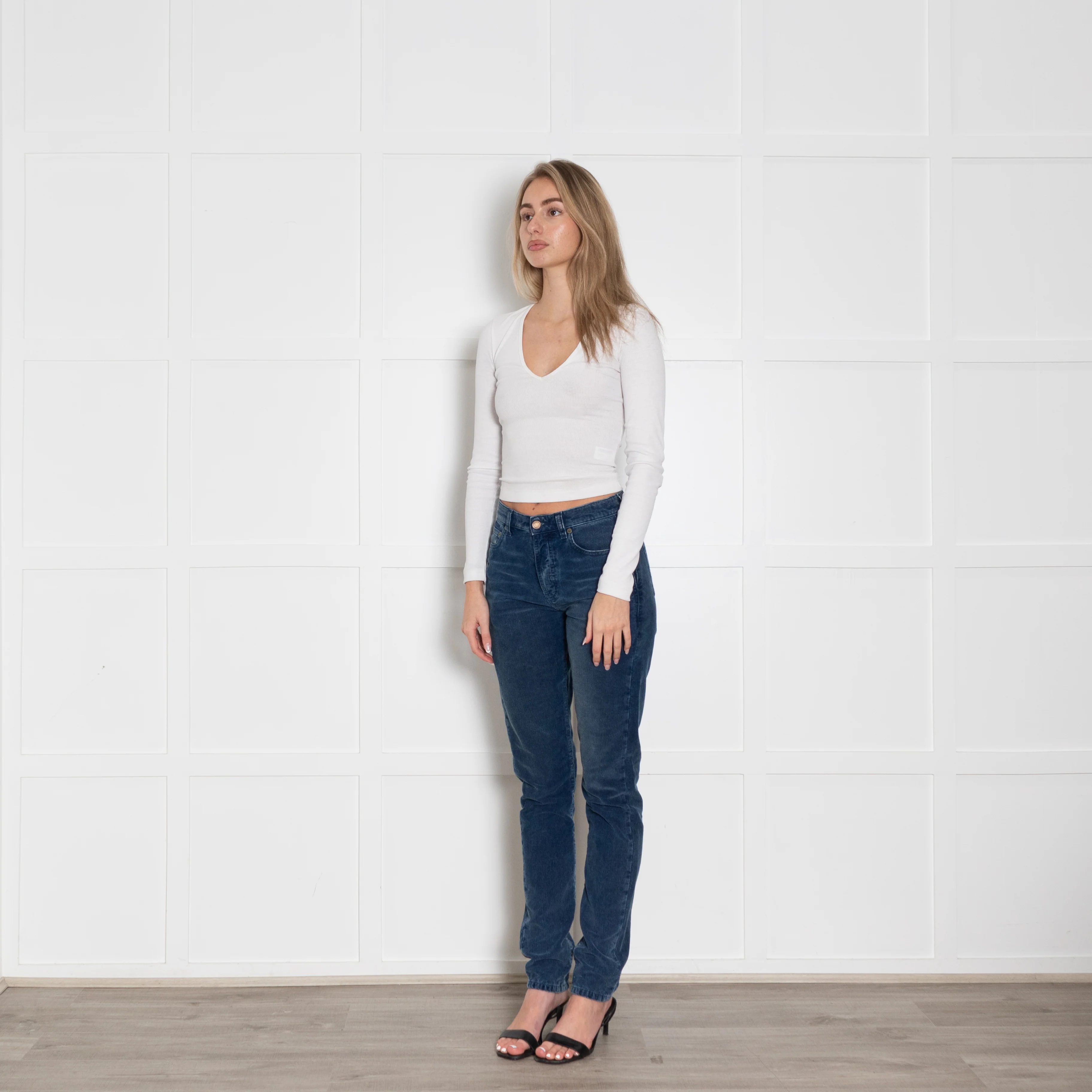 Saint Laurent Blue Corduroy Slim Leg Trousers - Image 3