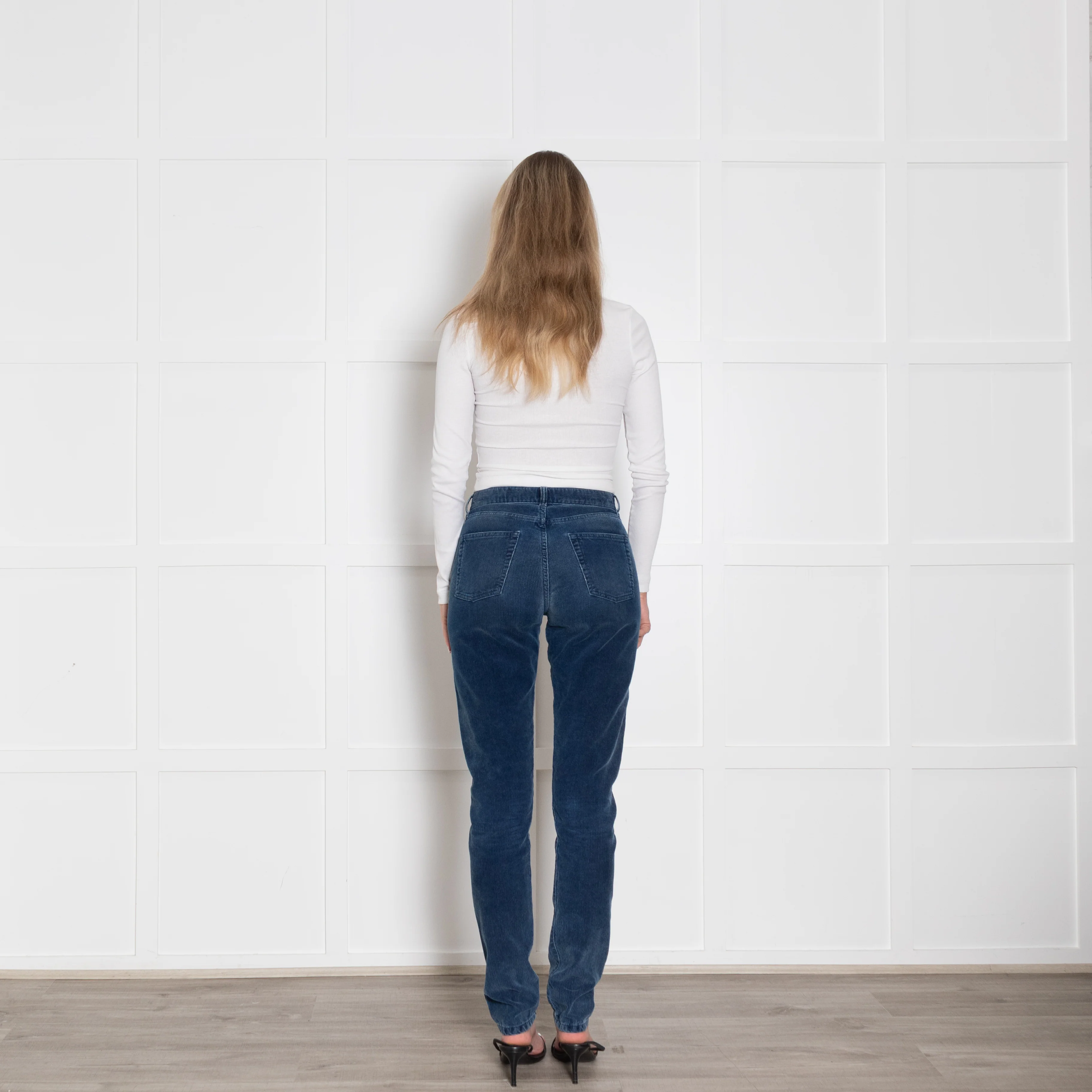 Saint Laurent Blue Corduroy Slim Leg Trousers - Image 5