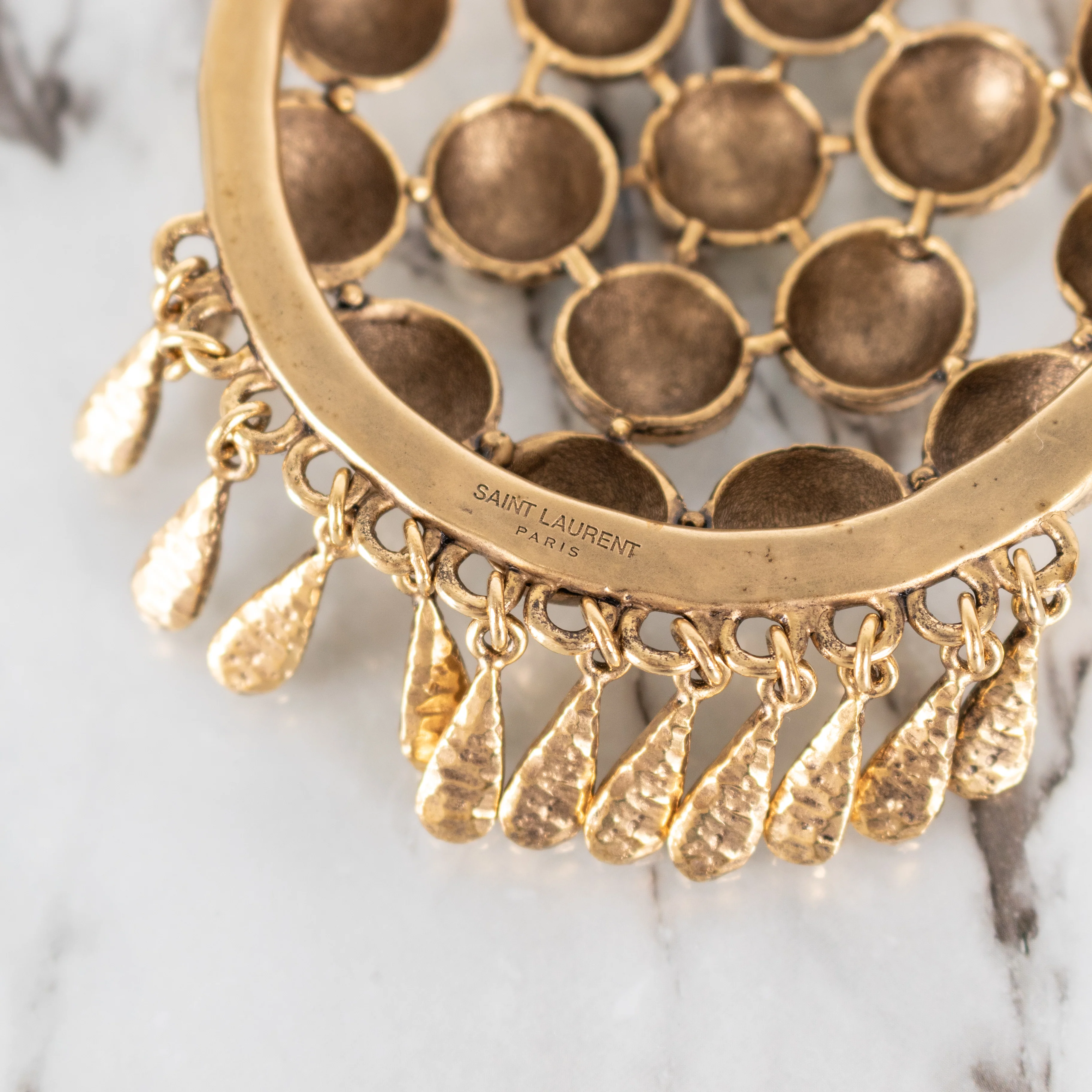 Saint Laurent Gold Tone Ball Flower Pendant Necklace - Image 11