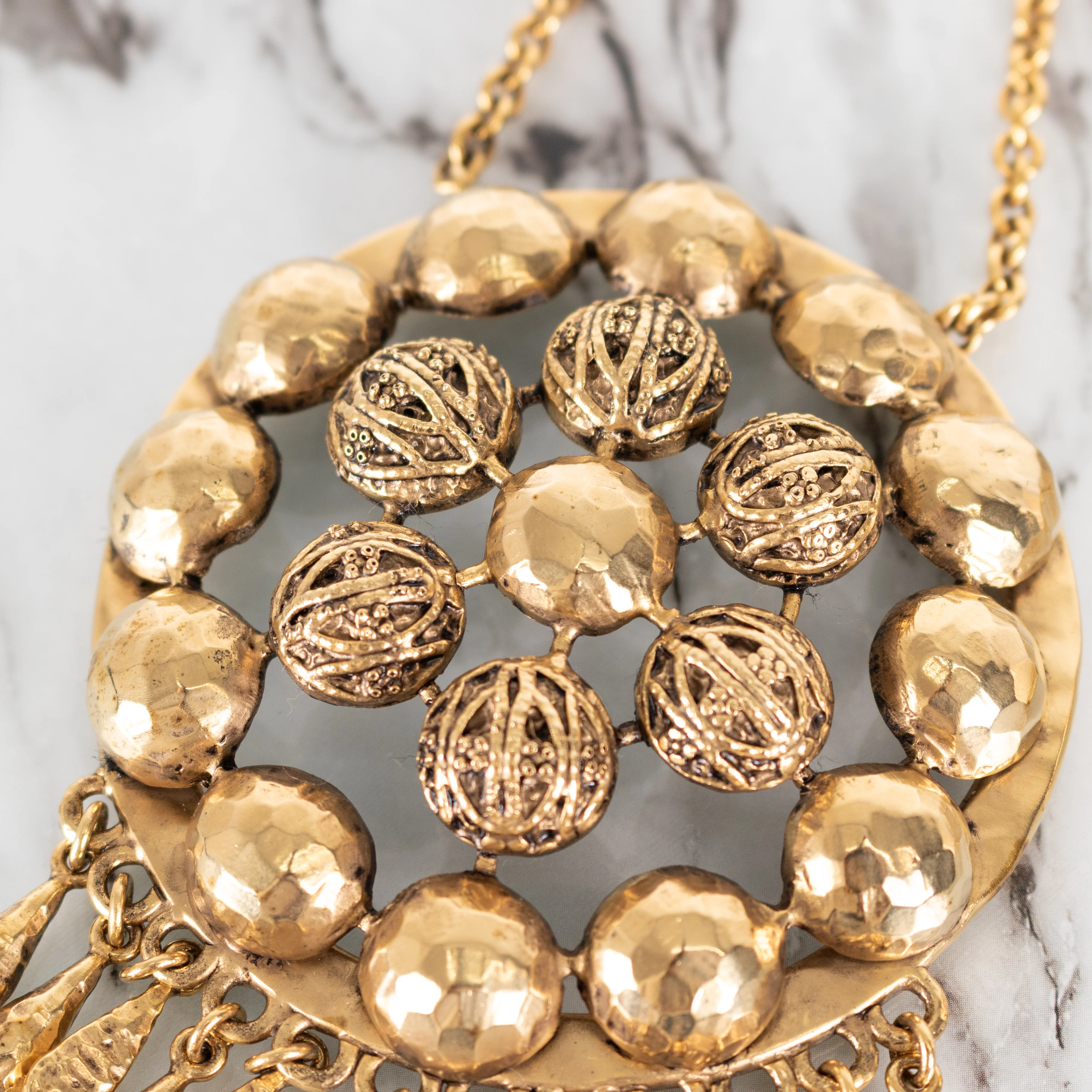 Saint Laurent Gold Tone Ball Flower Pendant Necklace - Image 6