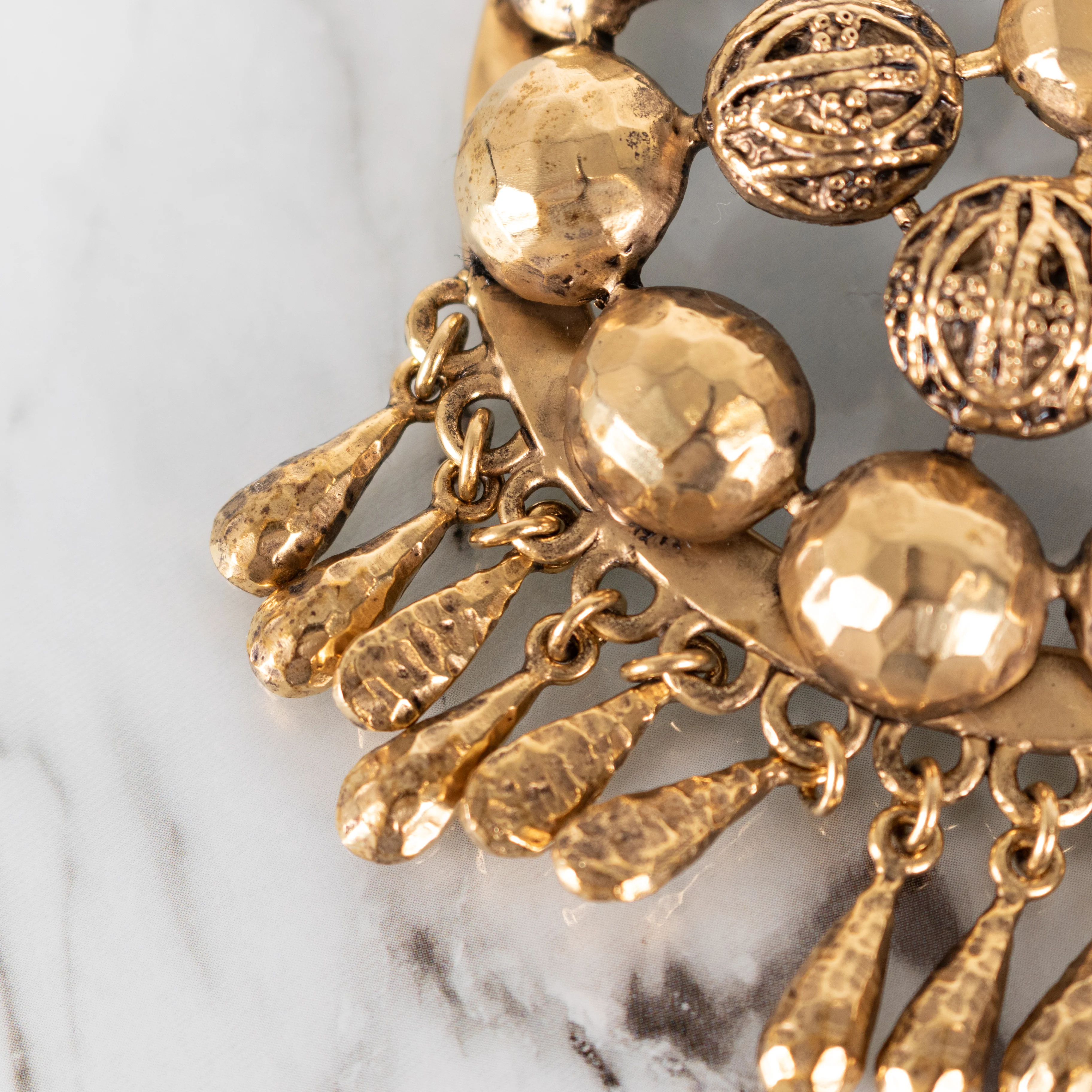Saint Laurent Gold Tone Ball Flower Pendant Necklace - Image 8