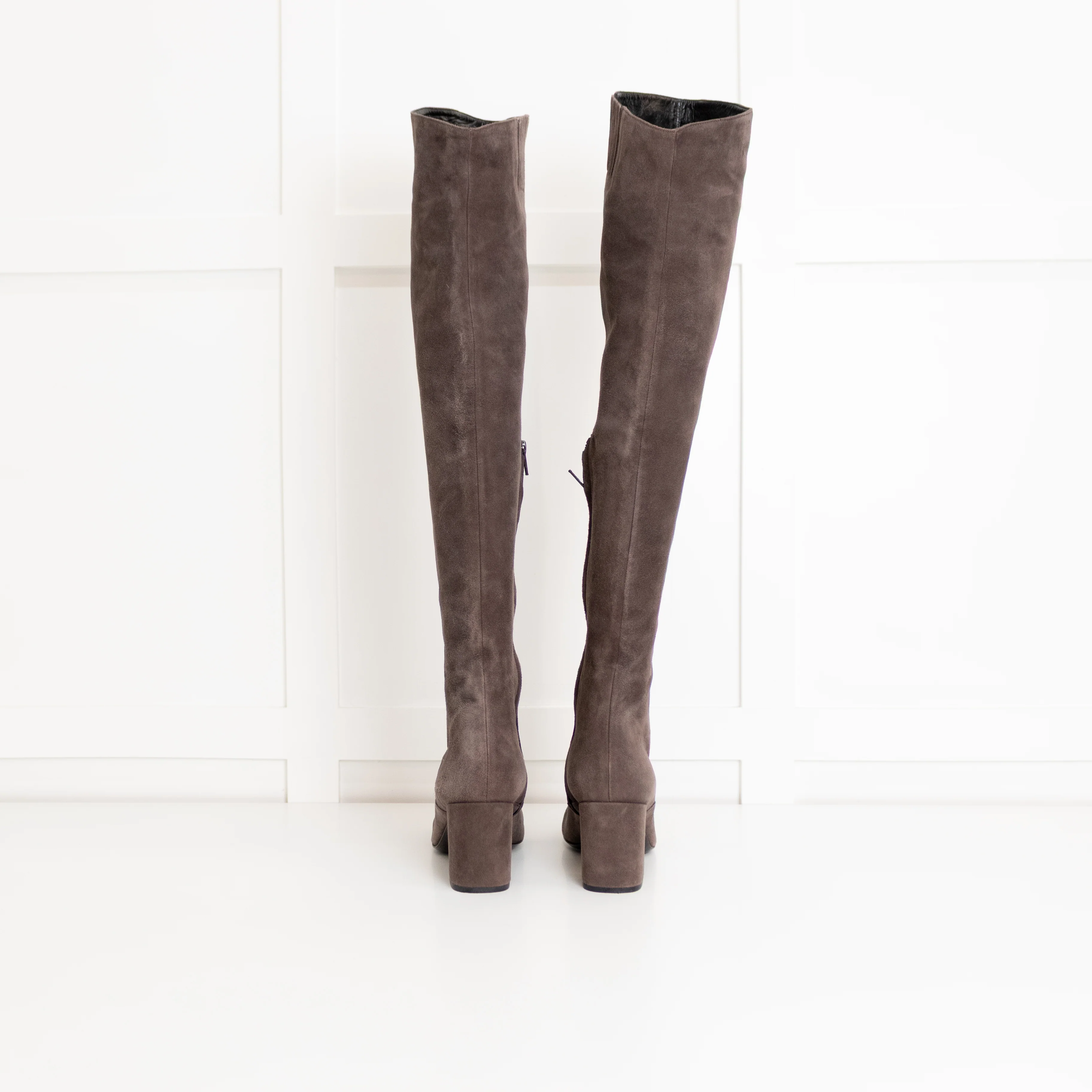 Saint Laurent Grey Suede Over The Knee Boots - Image 4