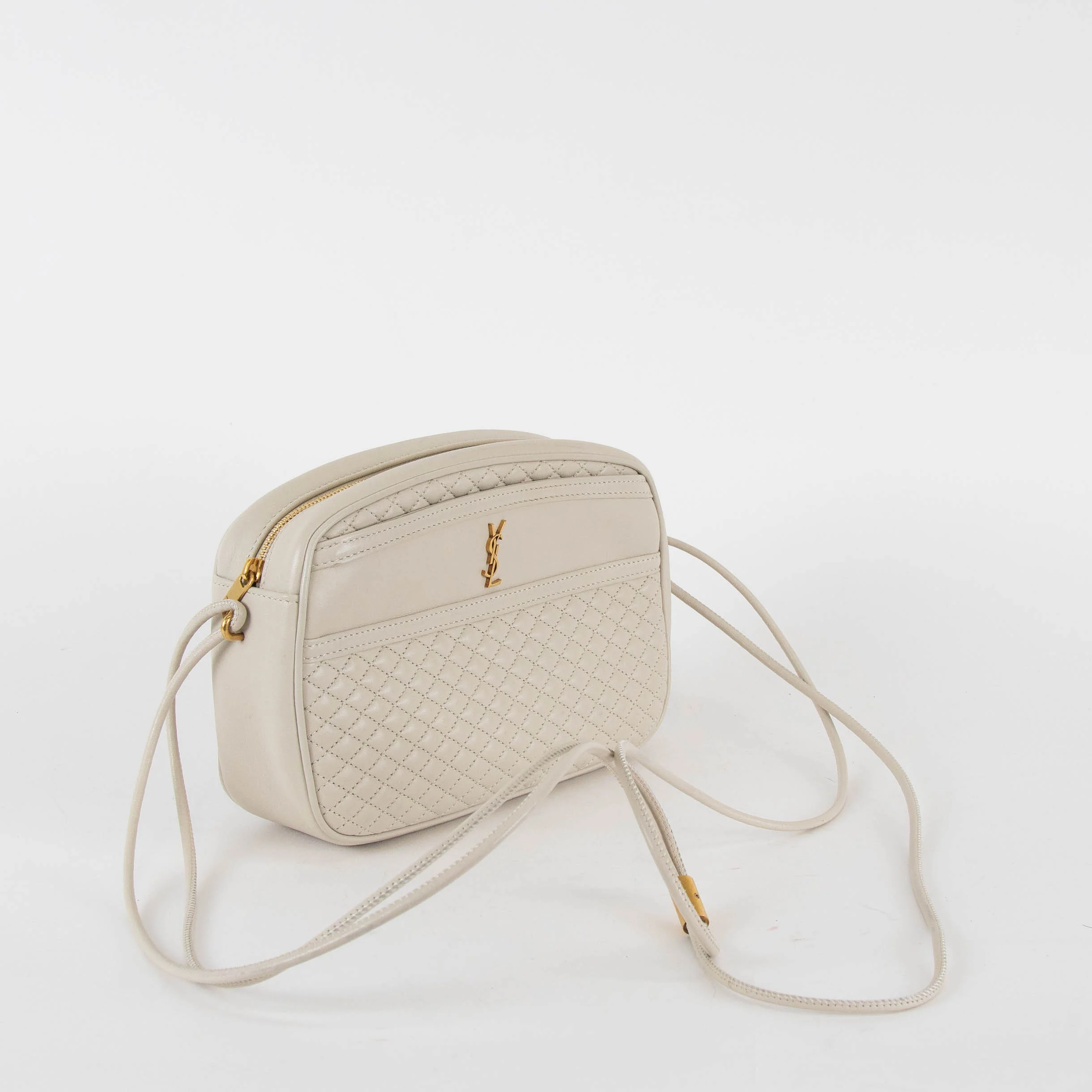 Saint Laurent Off White Quilted Victoire Crossbody Bag - Image 3