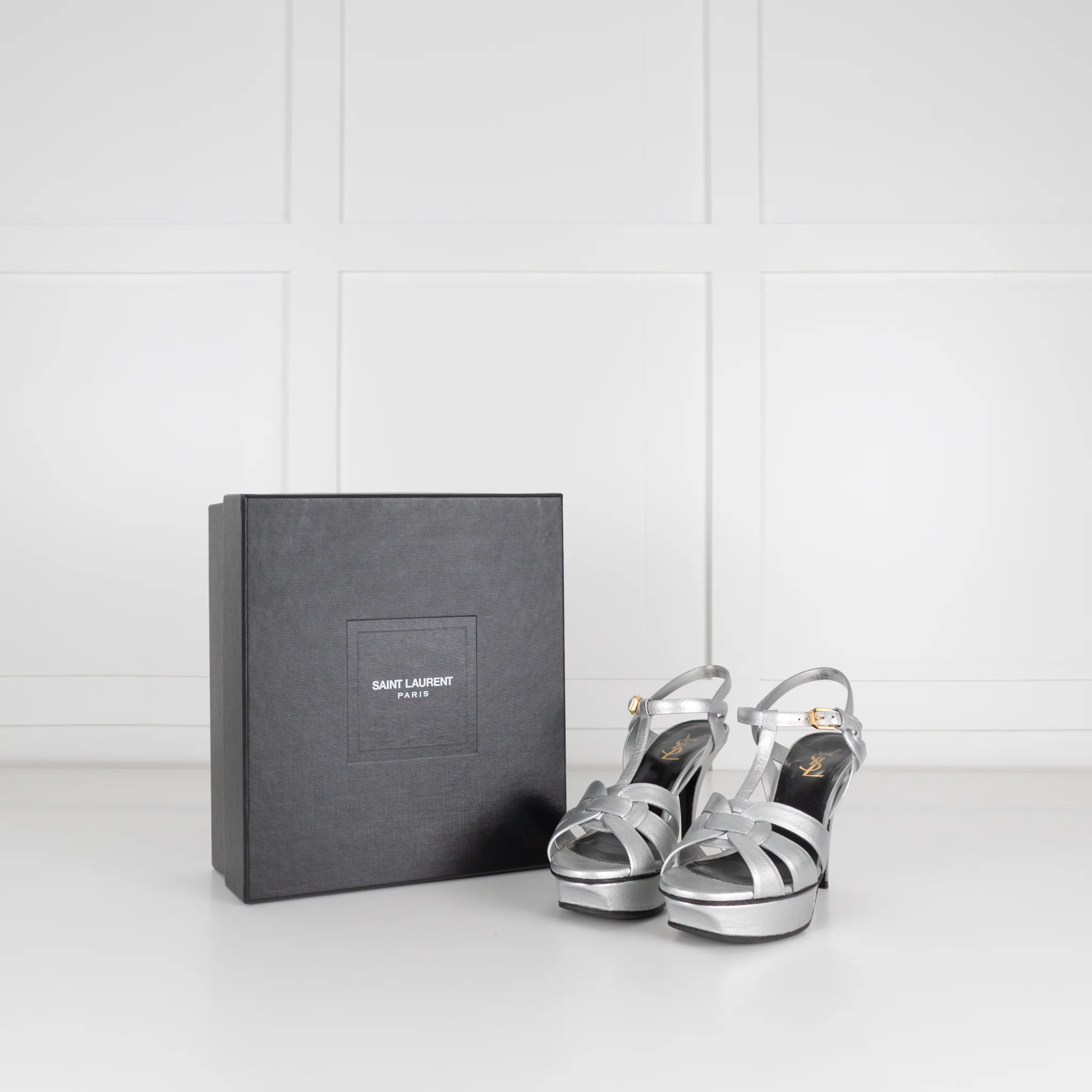 Saint Laurent Silver Leather Tribute Sandals - Image 2