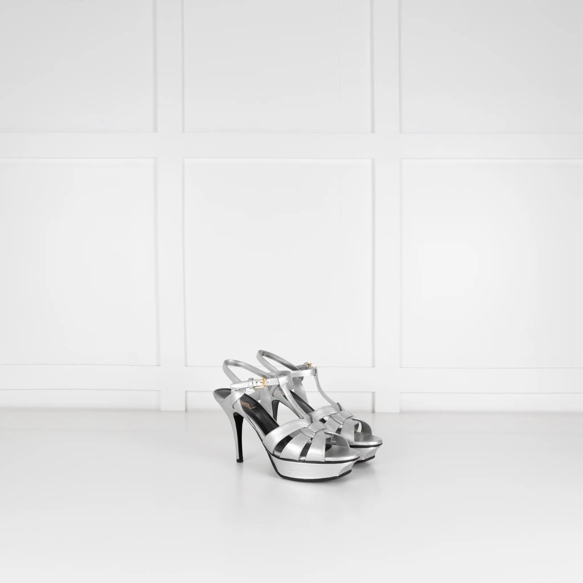 Saint Laurent Silver Leather Tribute Sandals - Image 7