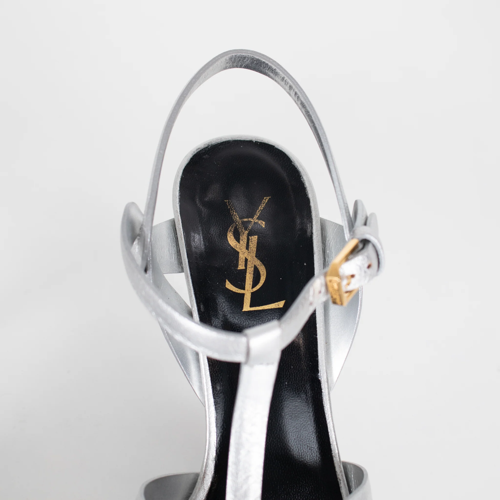 Saint Laurent Silver Leather Tribute Sandals - Image 9