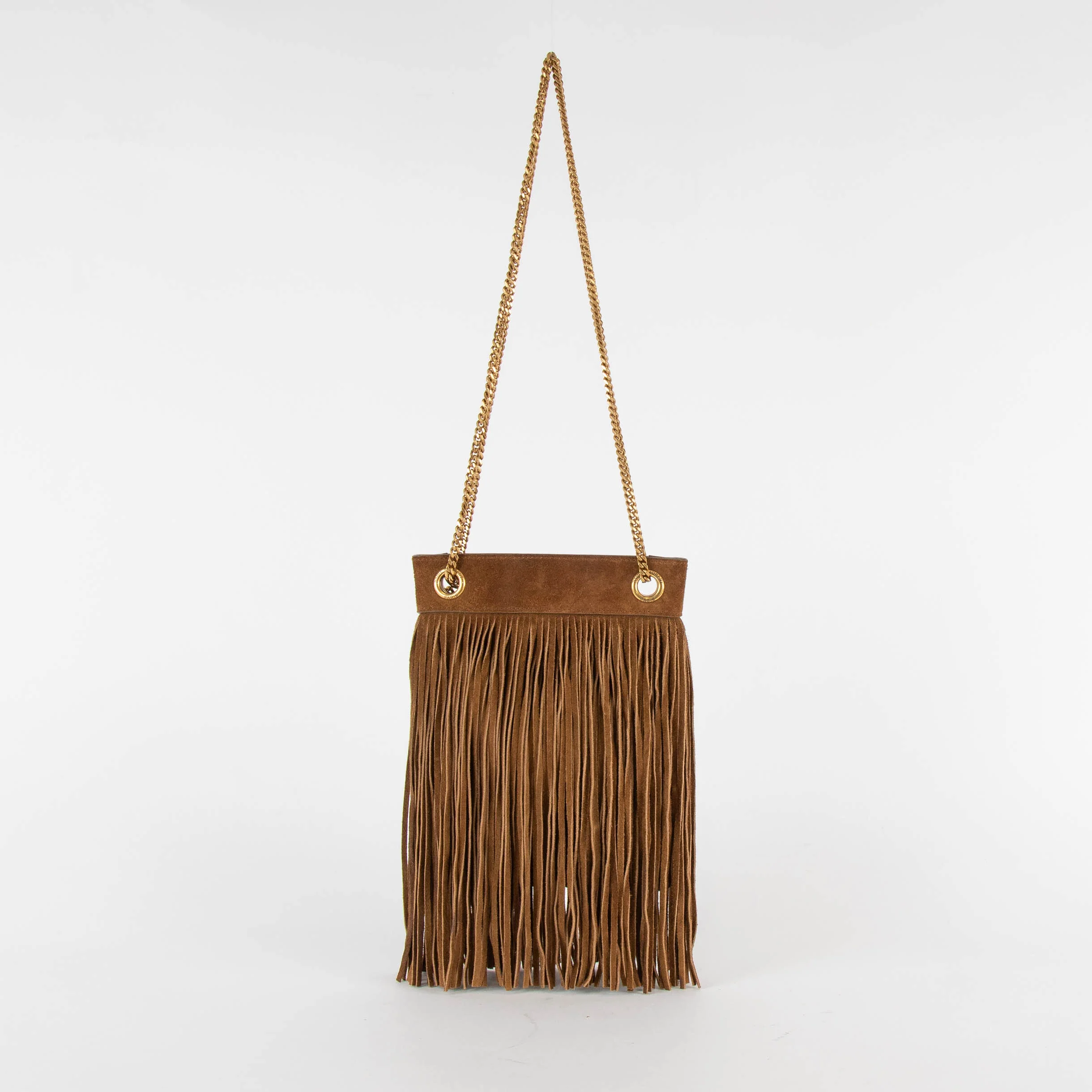 Saint Laurent The Grace Fringed Tan Bag Gold Chain - Image 3
