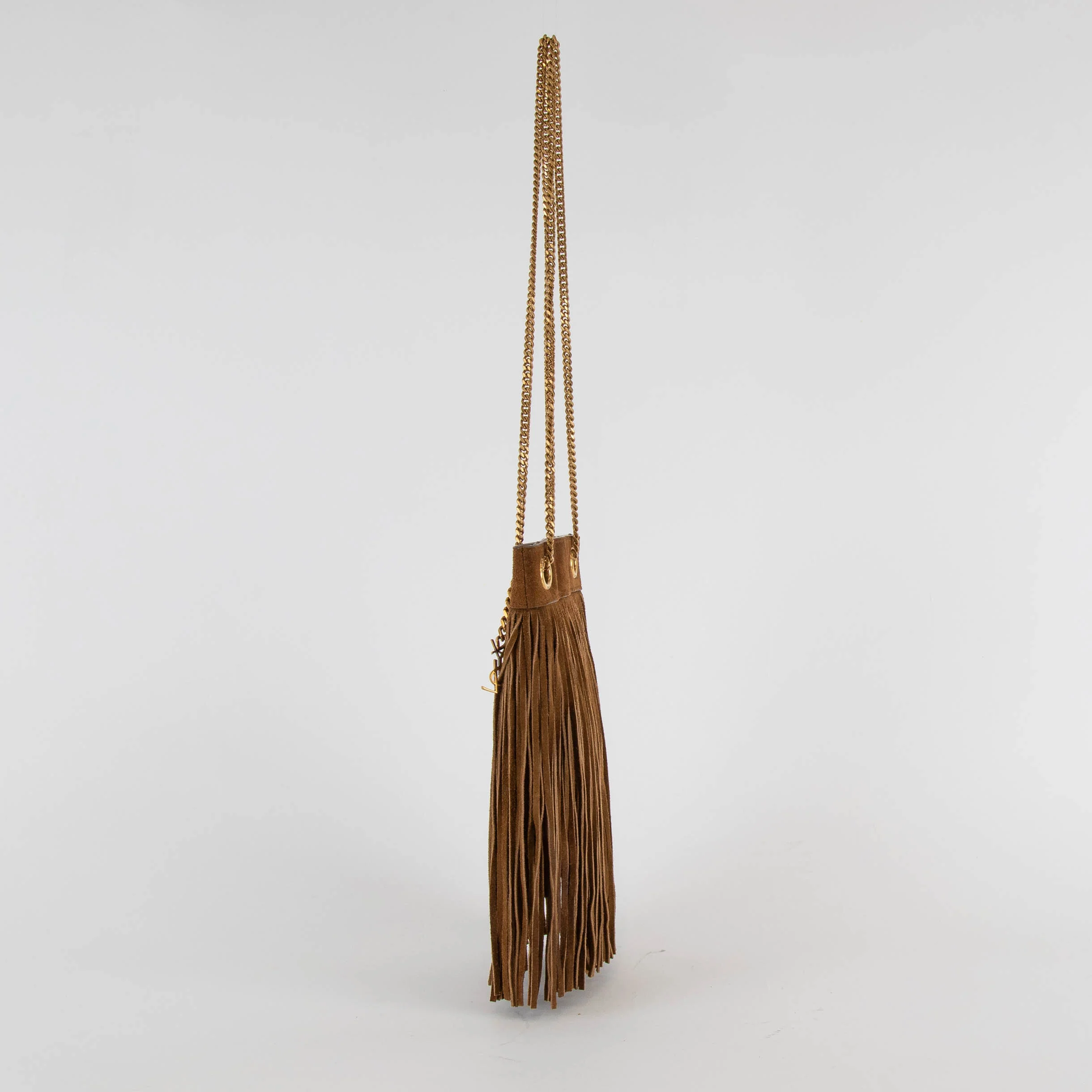 Saint Laurent The Grace Fringed Tan Bag Gold Chain - Image 4