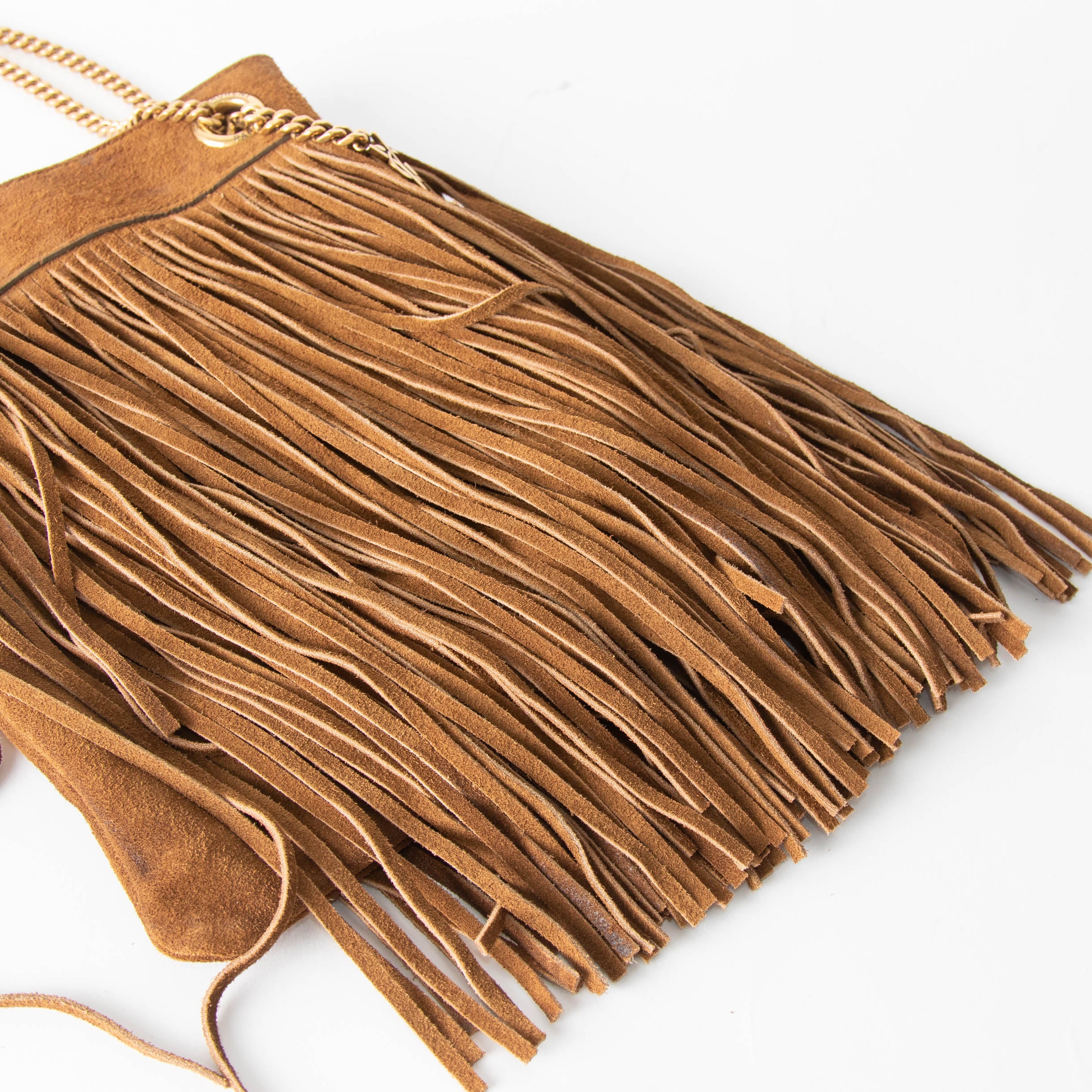Saint Laurent The Grace Fringed Tan Bag Gold Chain - Image 5