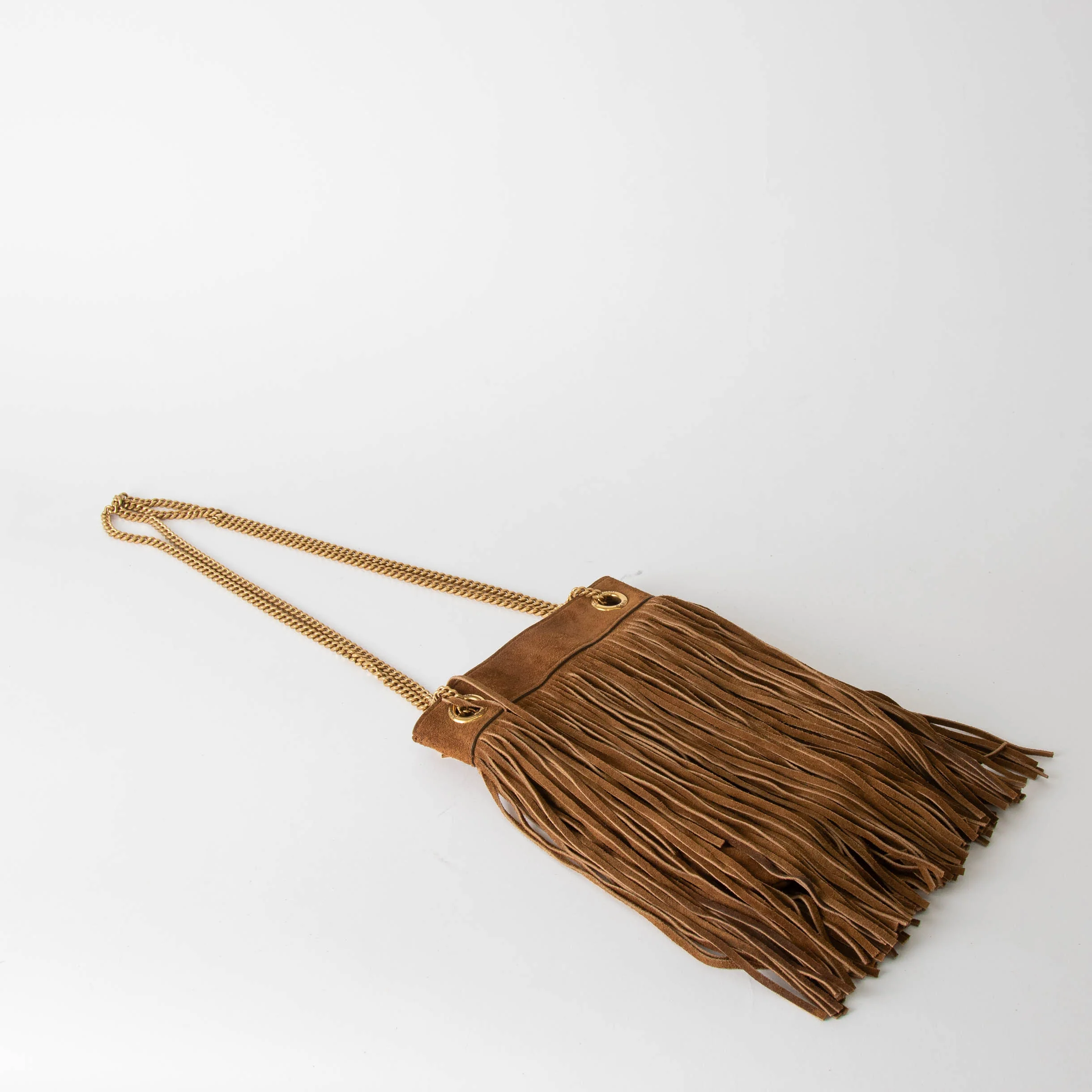 Saint Laurent The Grace Fringed Tan Bag Gold Chain - Image 6