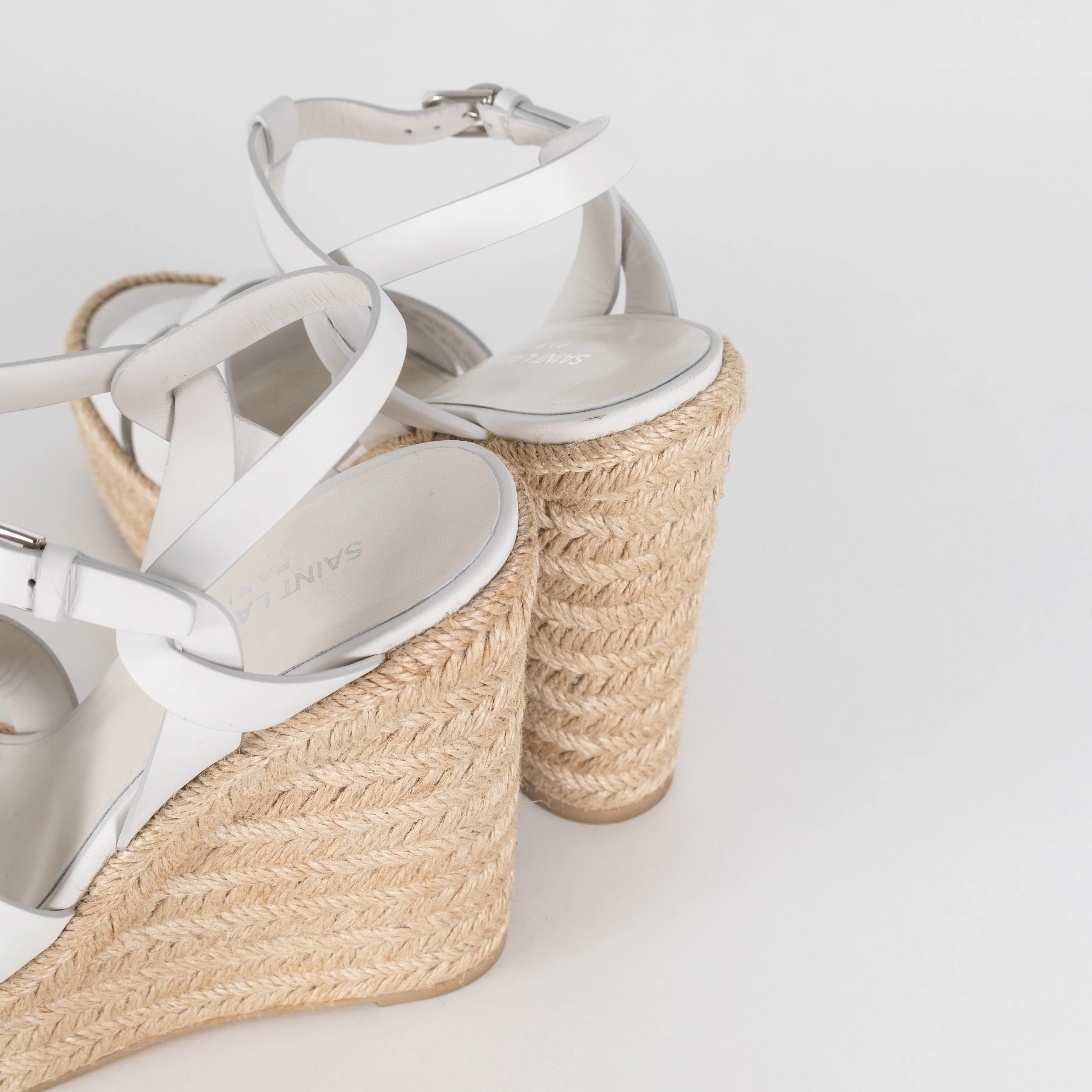 Saint Laurent White Leather Tribute Espadrille Wedges - Image 10