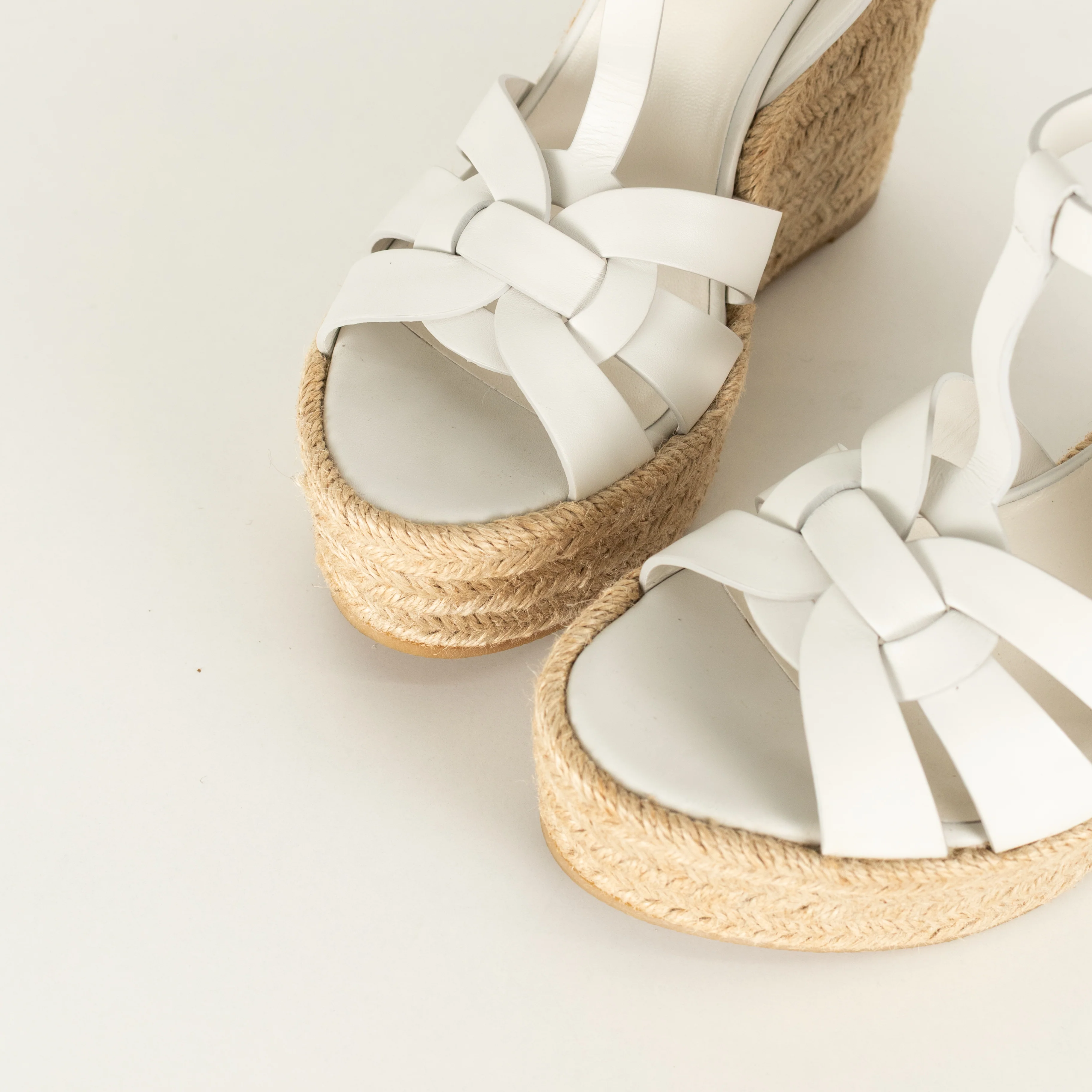 Saint Laurent White Leather Tribute Espadrille Wedges - Image 9