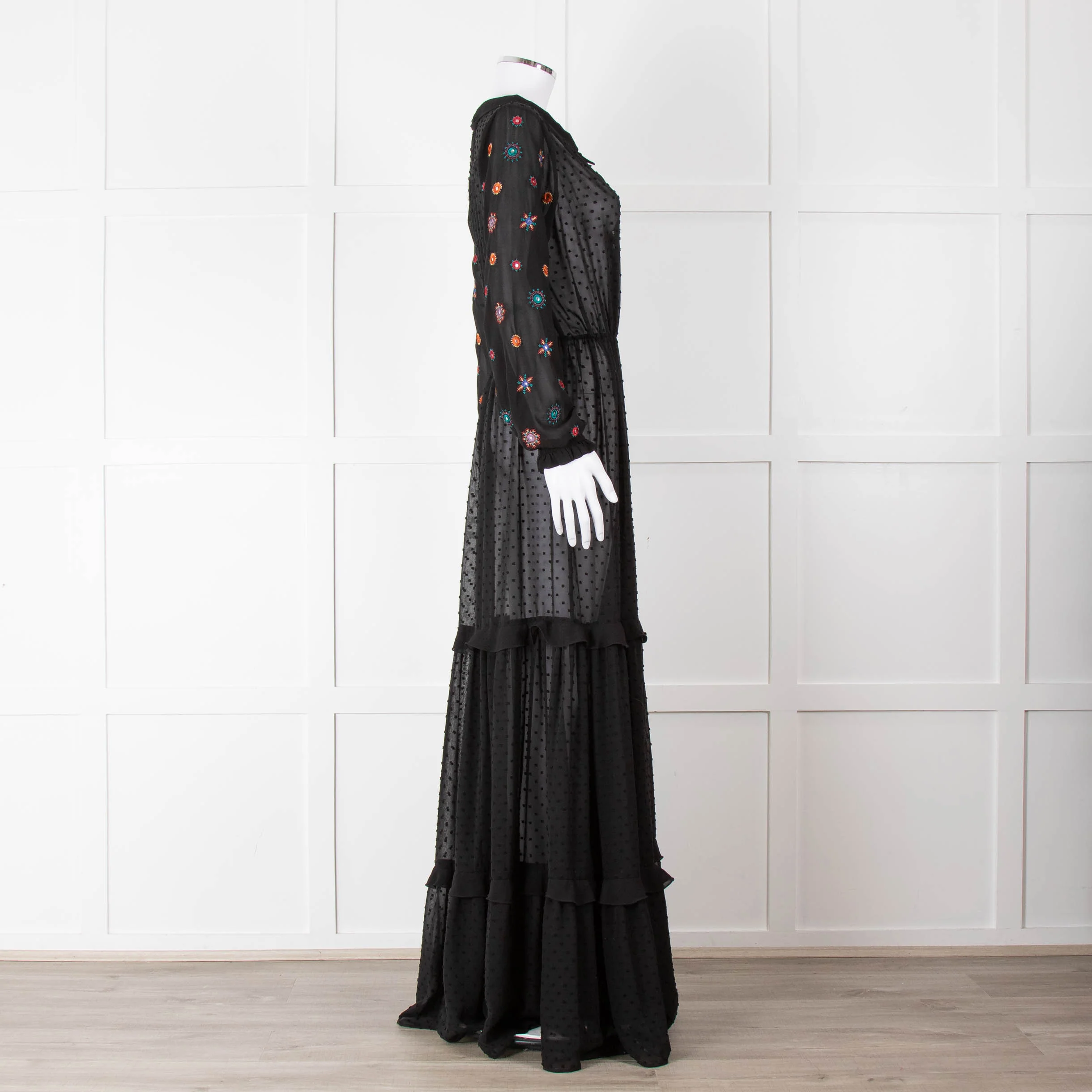Saloni Black Maxi Dress with Embellished Sleeves - Image 3