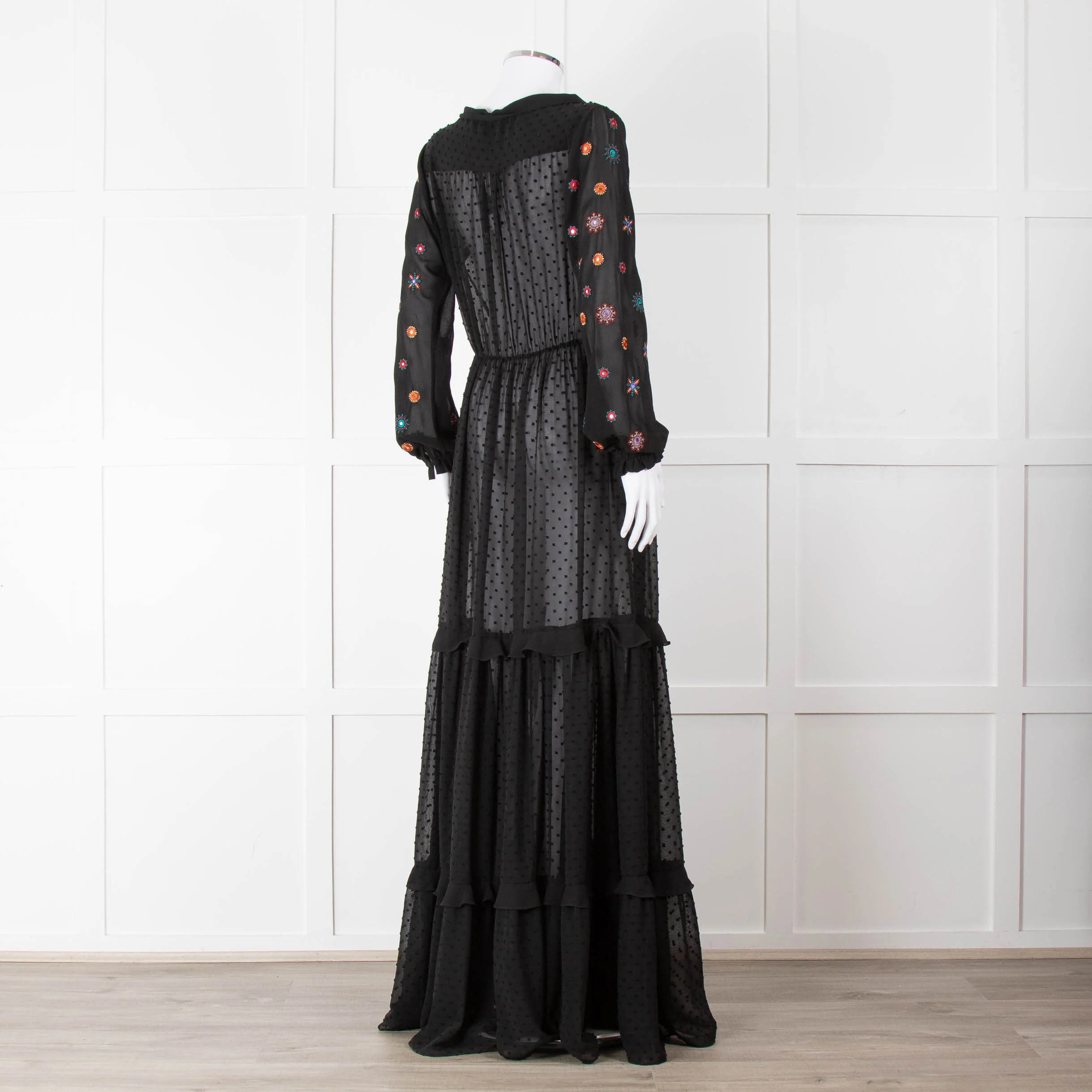 Saloni Black Maxi Dress with Embellished Sleeves - Image 4