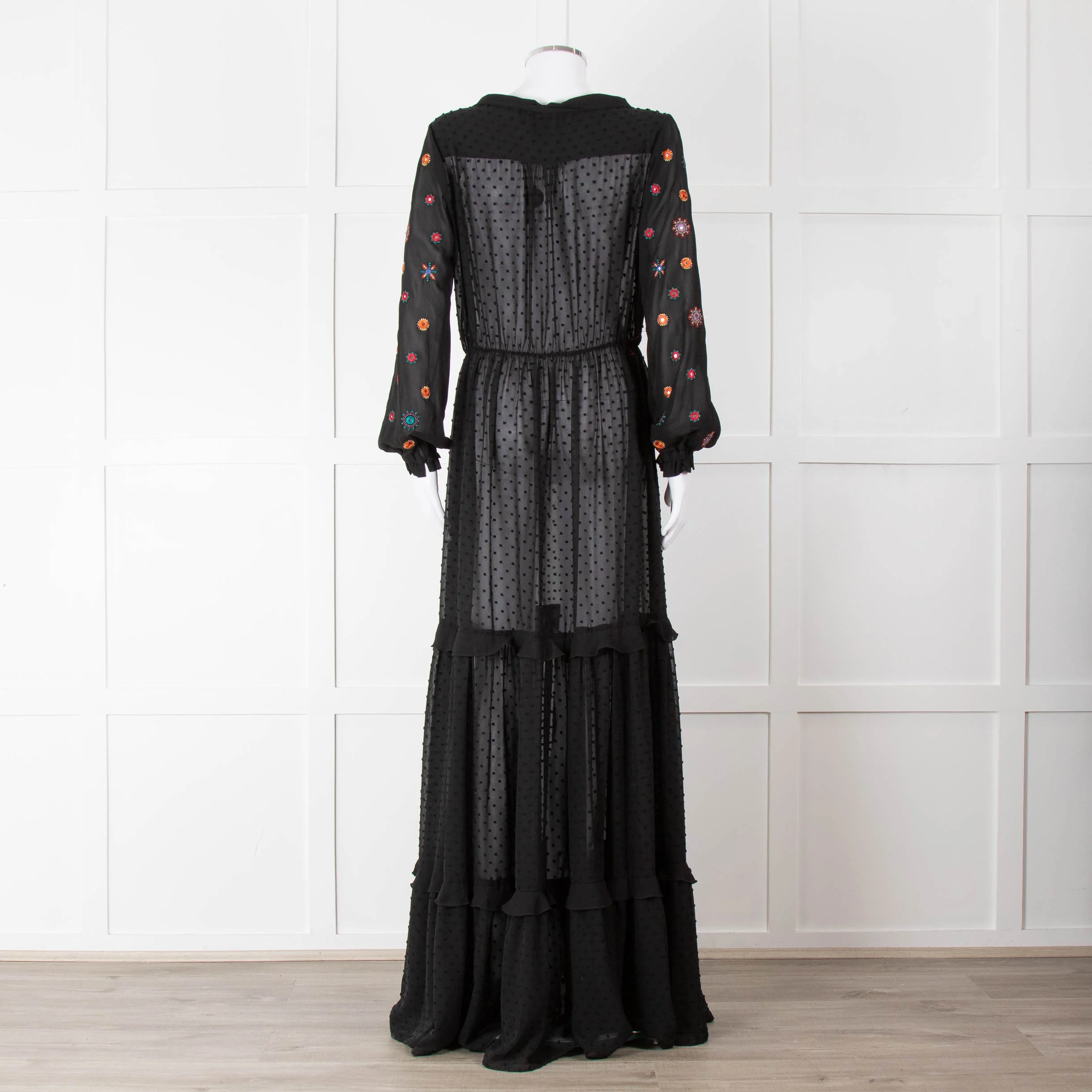 Saloni Black Maxi Dress with Embellished Sleeves - Image 5