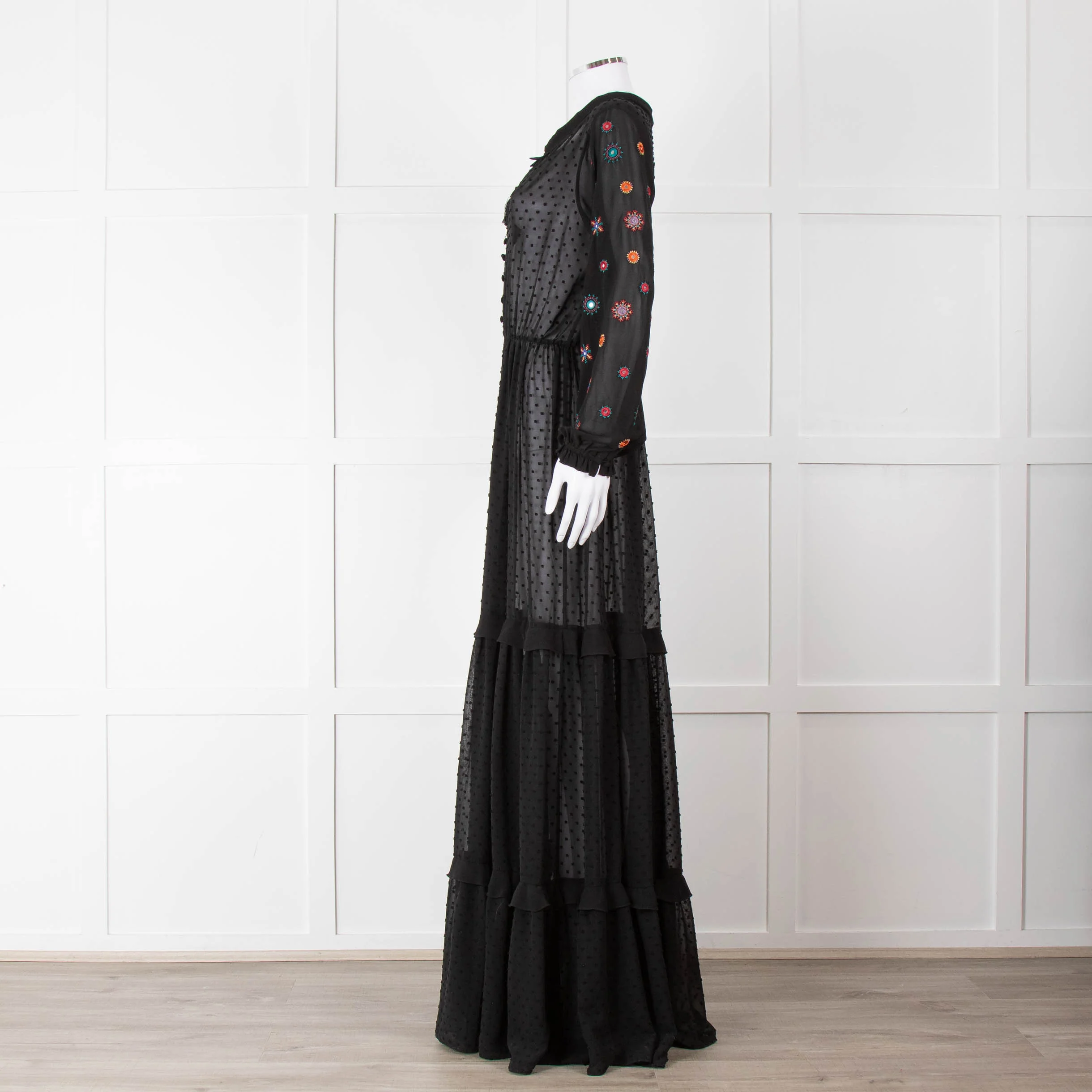 Saloni Black Maxi Dress with Embellished Sleeves - Image 7