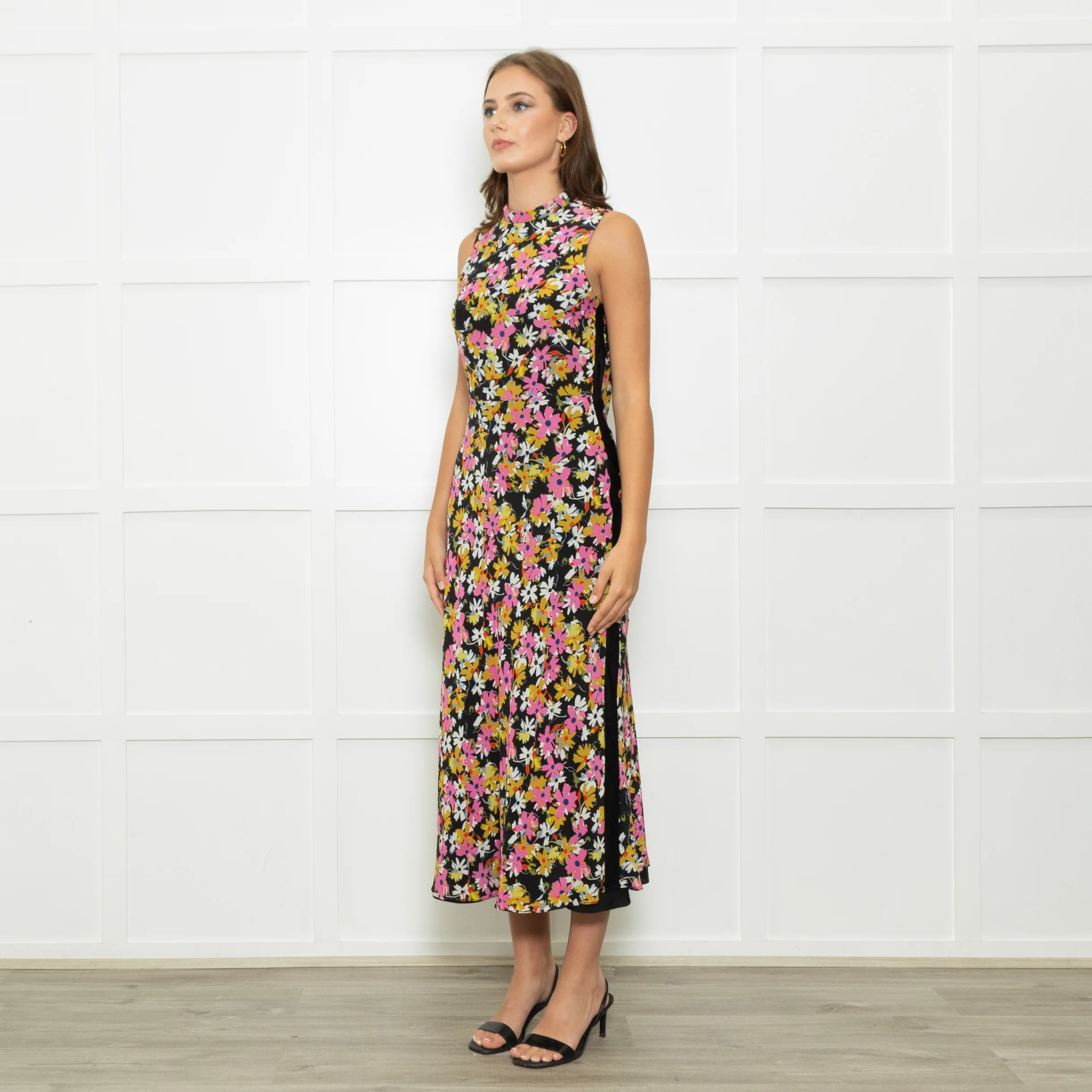 Saloni Black Pink White Floral Open Back Long Dress - Image 3