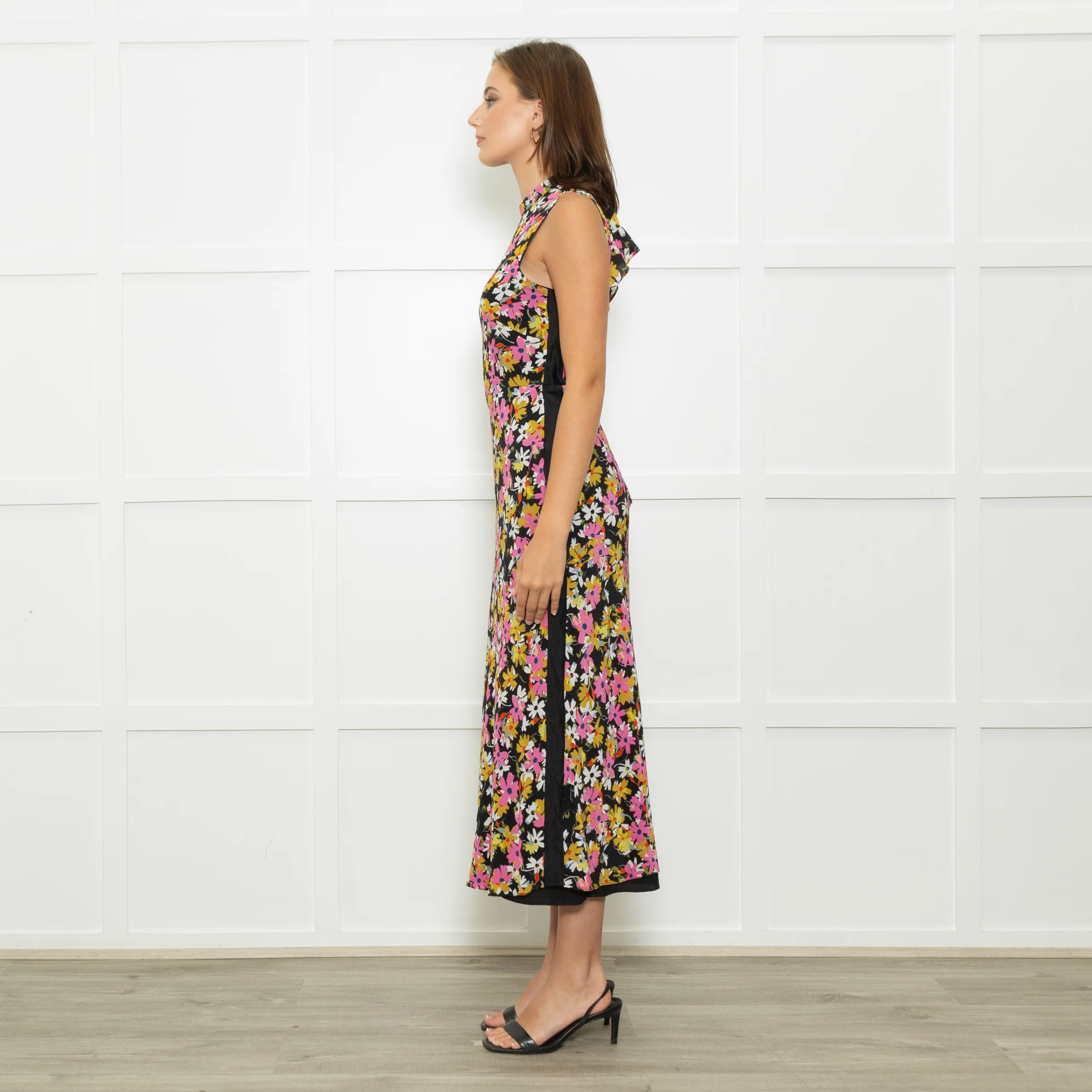 Saloni Black Pink White Floral Open Back Long Dress - Image 4