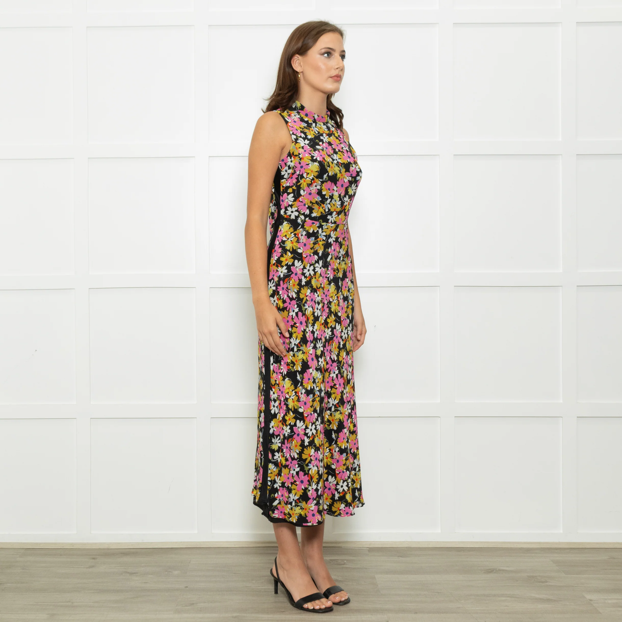 Saloni Black Pink White Floral Open Back Long Dress - Image 7