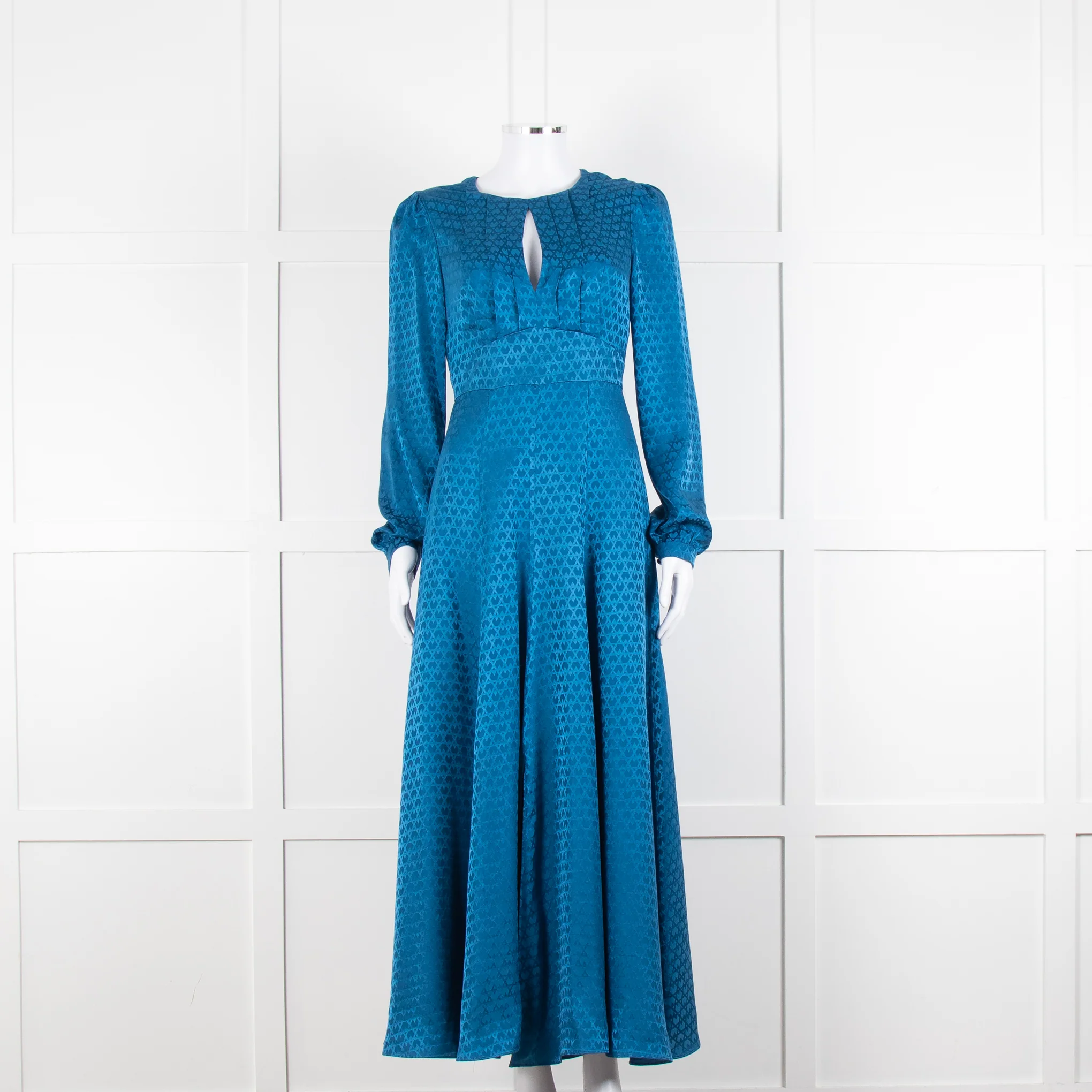 Saloni Blue Silk Fit and Flare Maxi Dress with Front Split