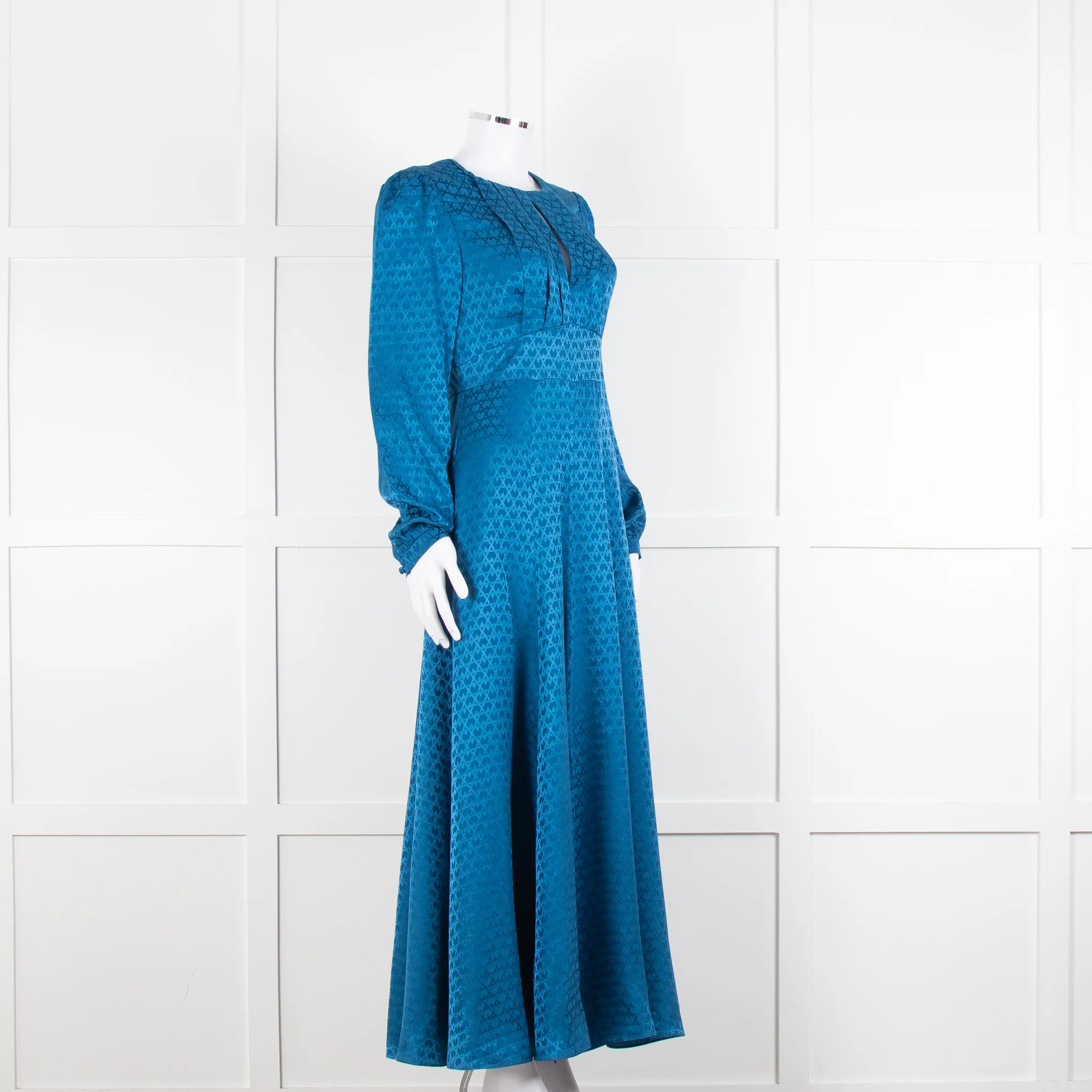 Saloni Blue Silk Fit and Flare Maxi Dress with Front Split - Image 2