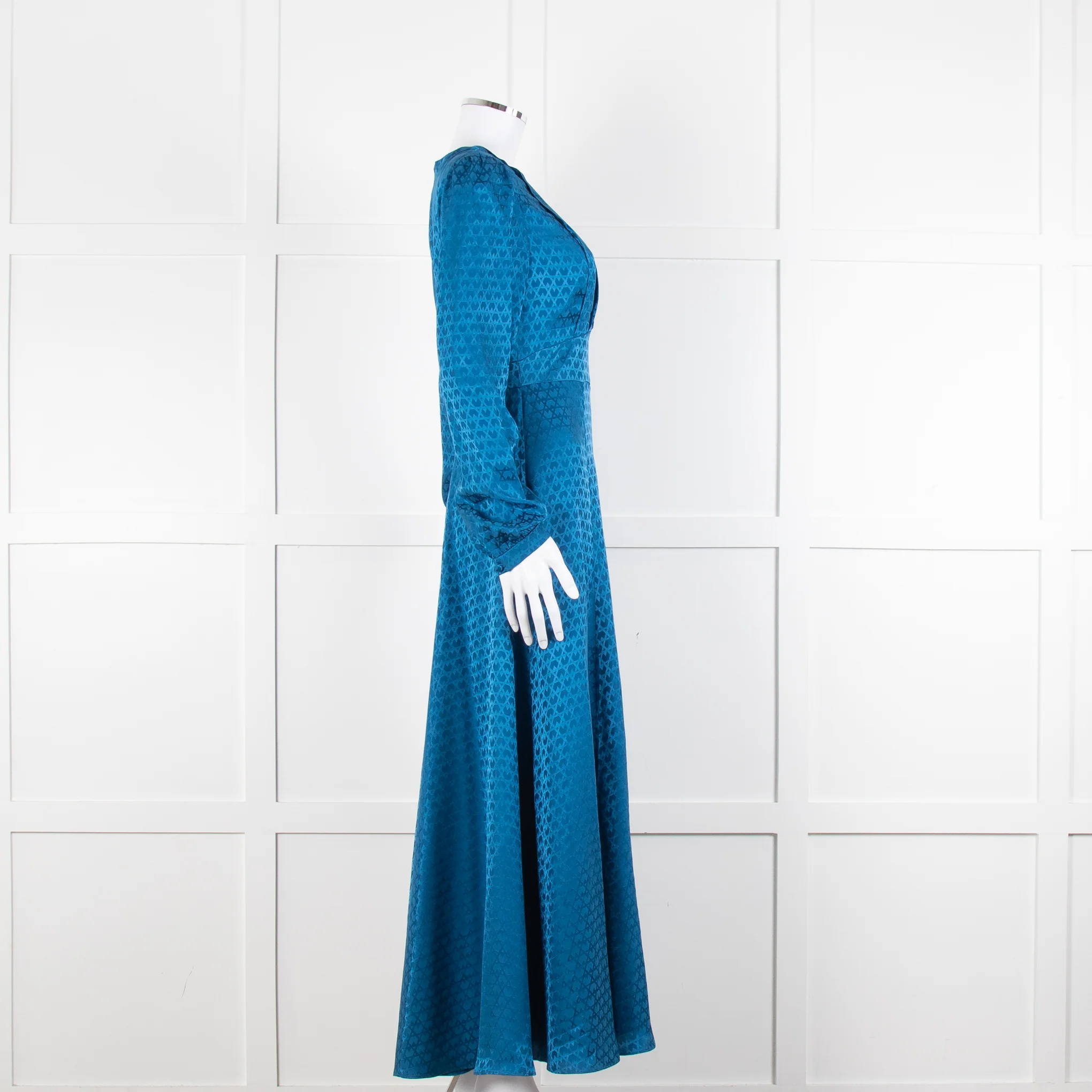 Saloni Blue Silk Fit and Flare Maxi Dress with Front Split - Image 3