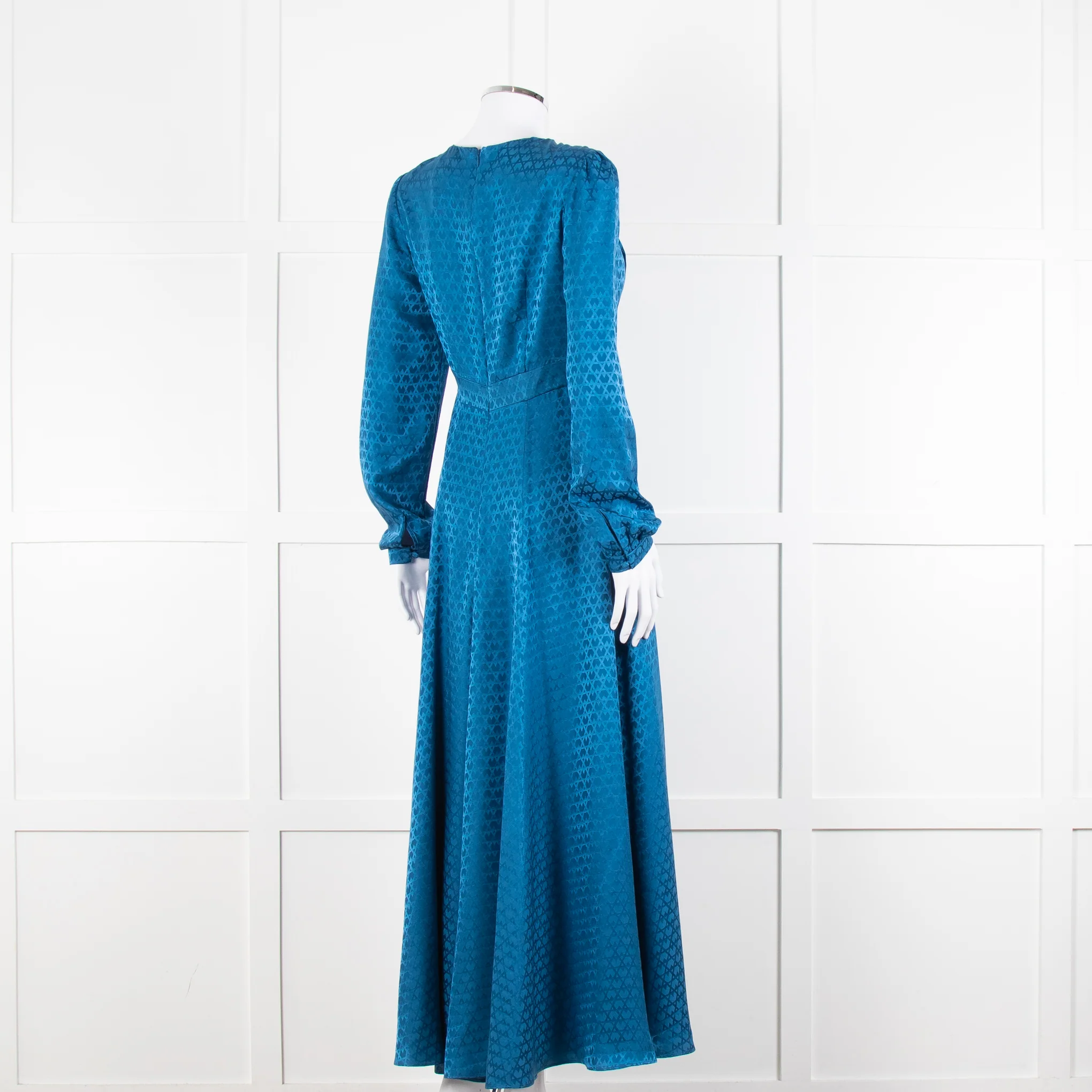 Saloni Blue Silk Fit and Flare Maxi Dress with Front Split - Image 4