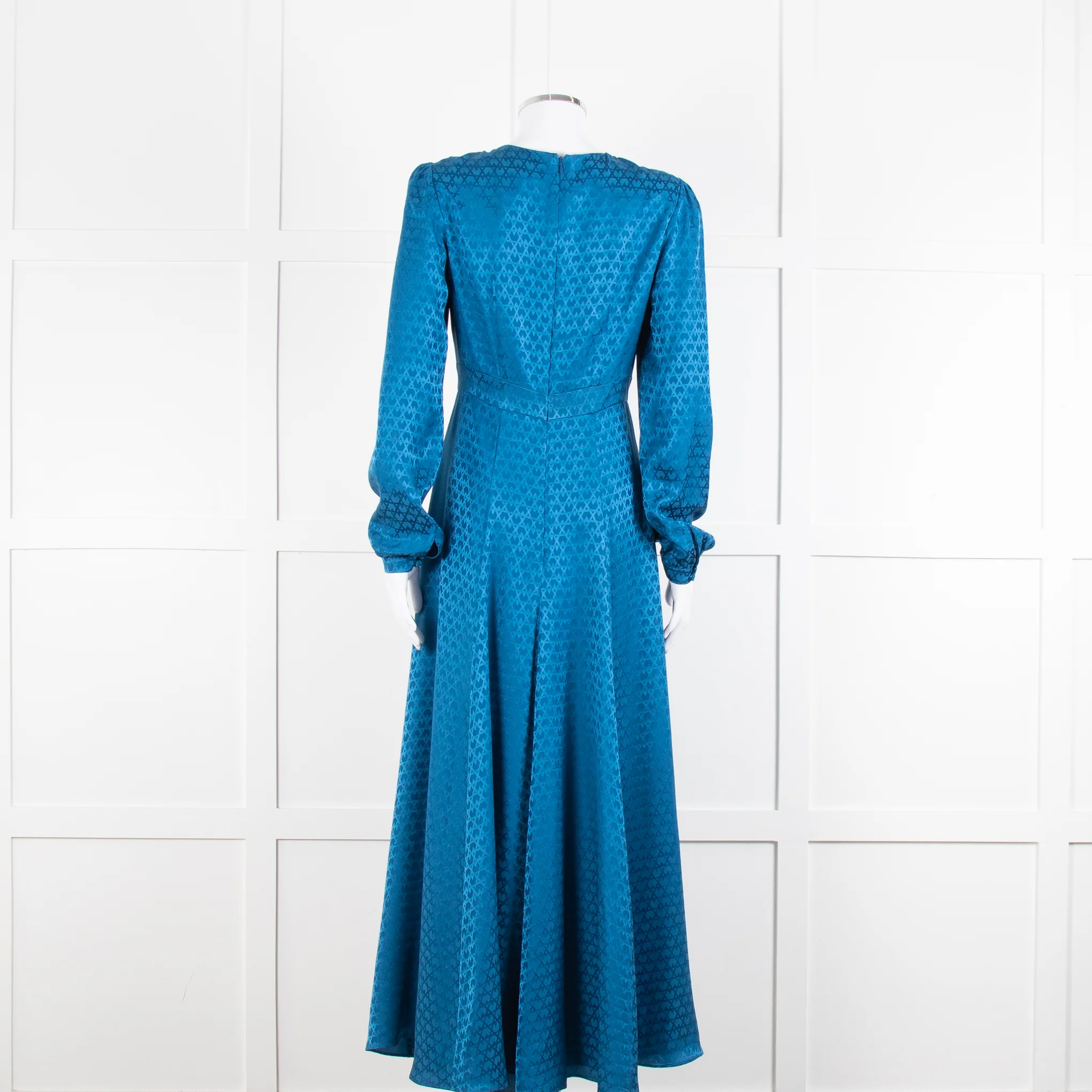 Saloni Blue Silk Fit and Flare Maxi Dress with Front Split - Image 5
