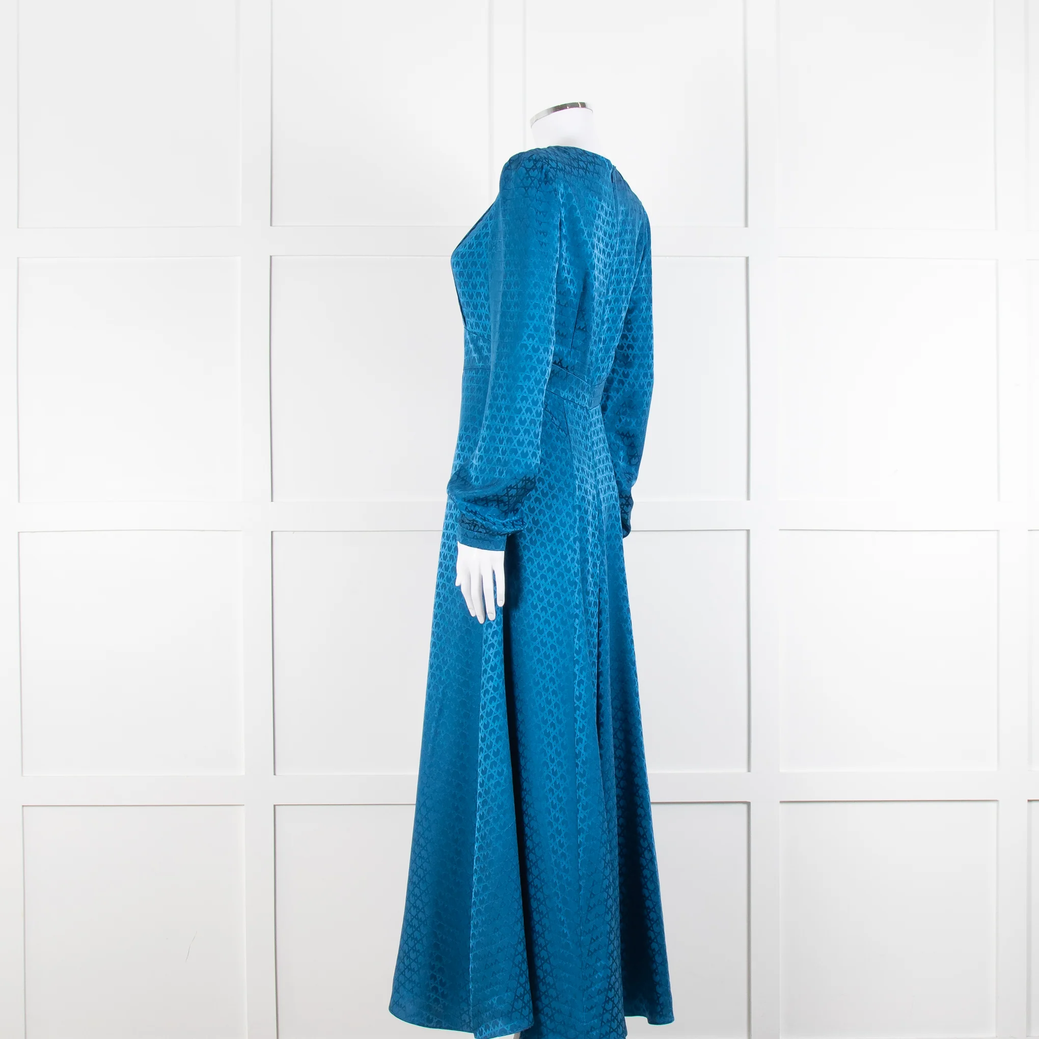 Saloni Blue Silk Fit and Flare Maxi Dress with Front Split - Image 6
