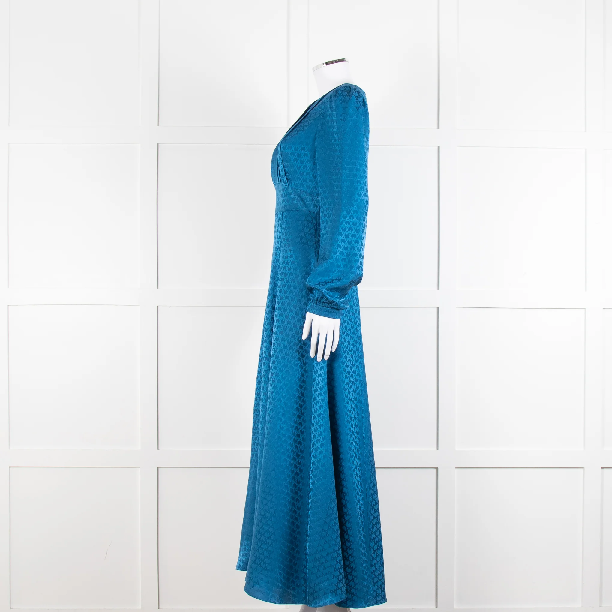 Saloni Blue Silk Fit and Flare Maxi Dress with Front Split - Image 7