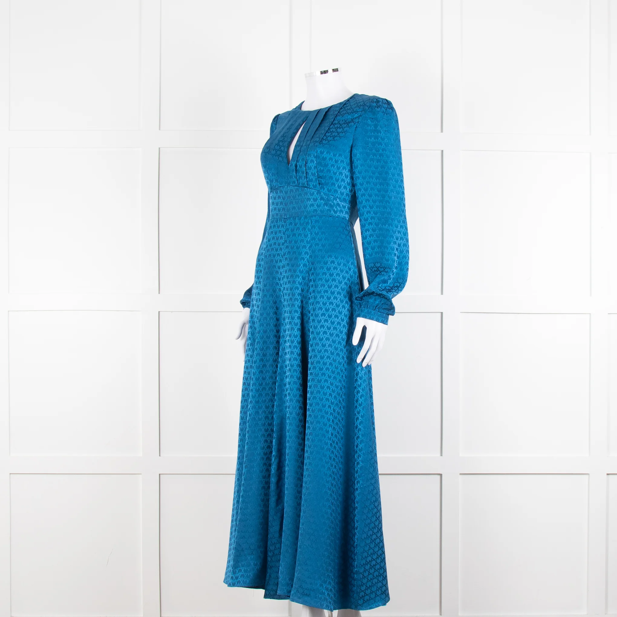 Saloni Blue Silk Fit and Flare Maxi Dress with Front Split - Image 8