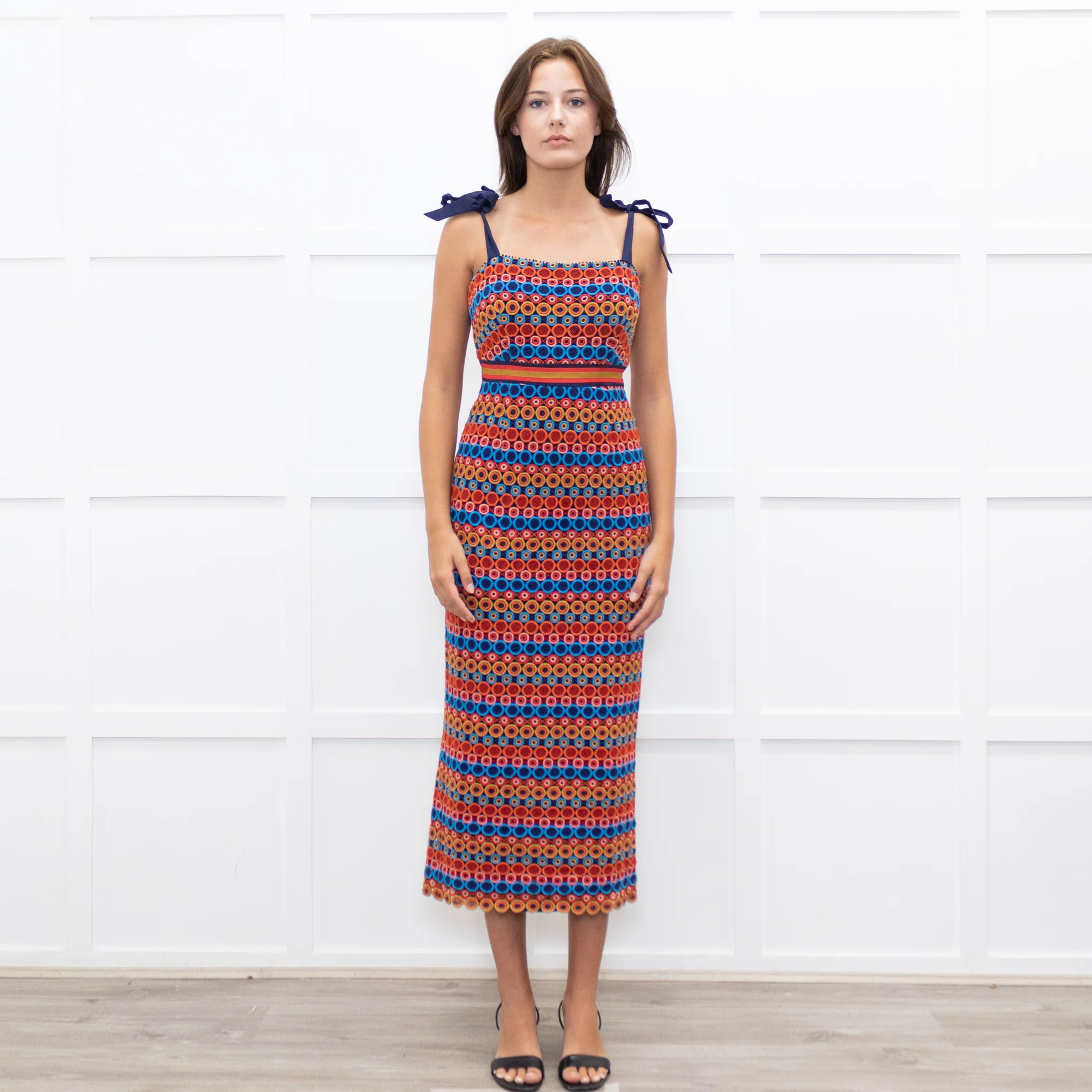 Saloni Orange And Blue Rosalie Strap Dress