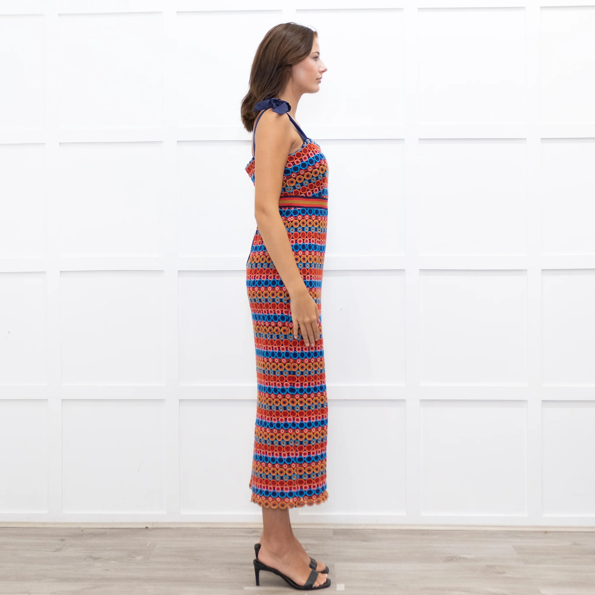 Saloni Orange And Blue Rosalie Strap Dress - Image 5