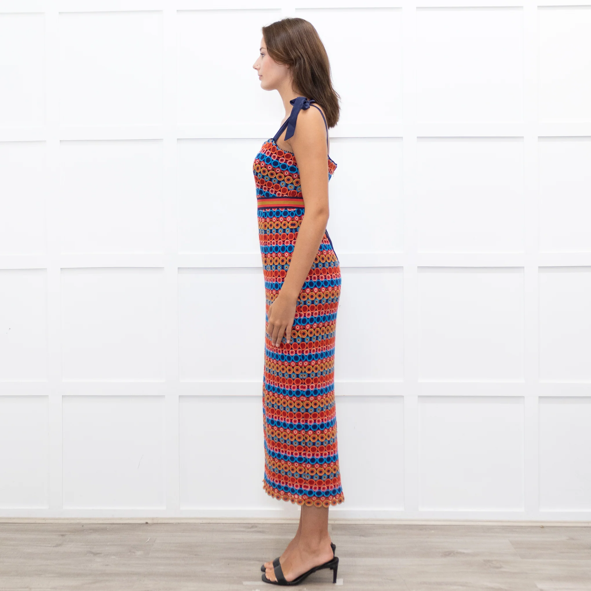 Saloni Orange And Blue Rosalie Strap Dress - Image 7