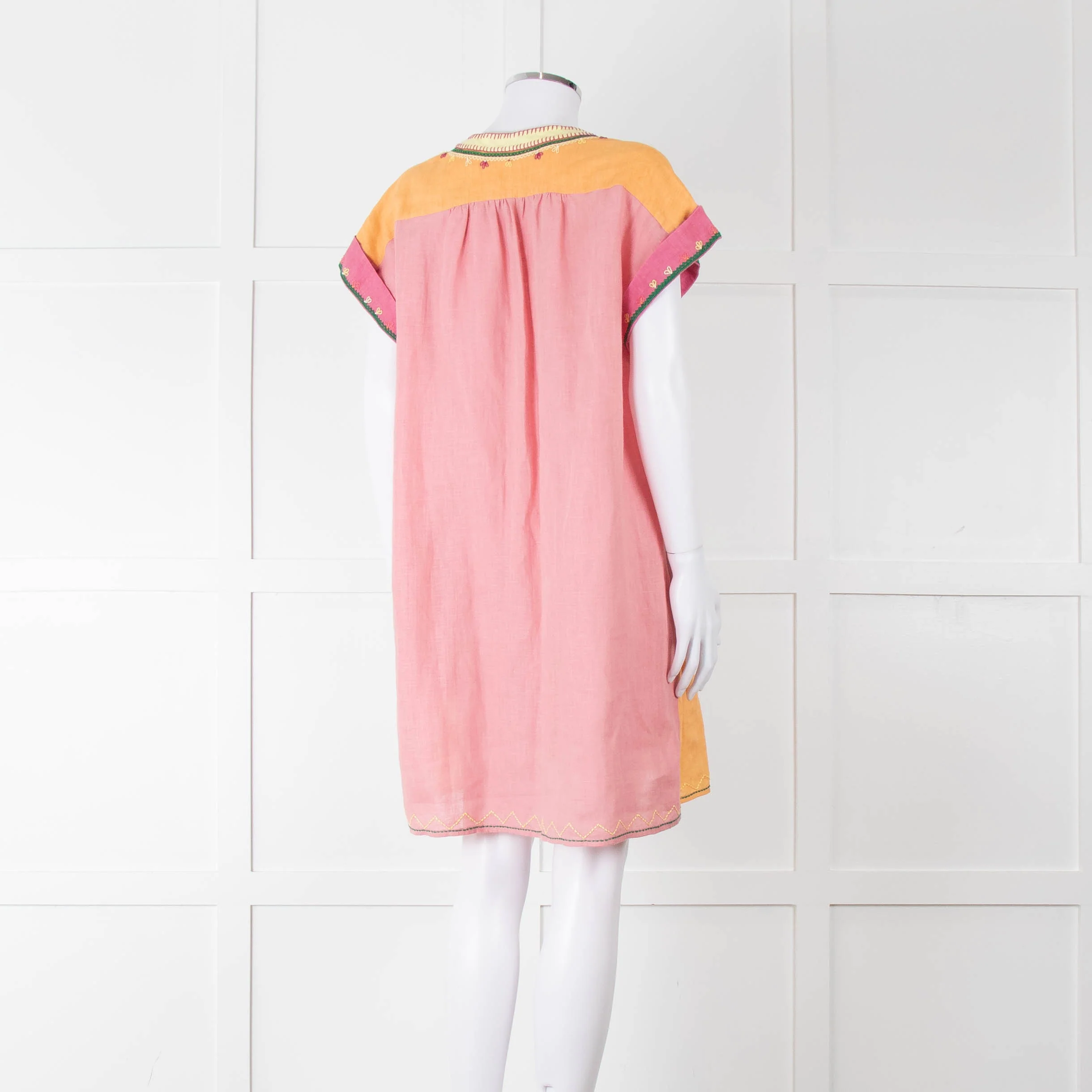 Saloni Pink Linen Tunic Mini Dress with Embroidery - Image 4
