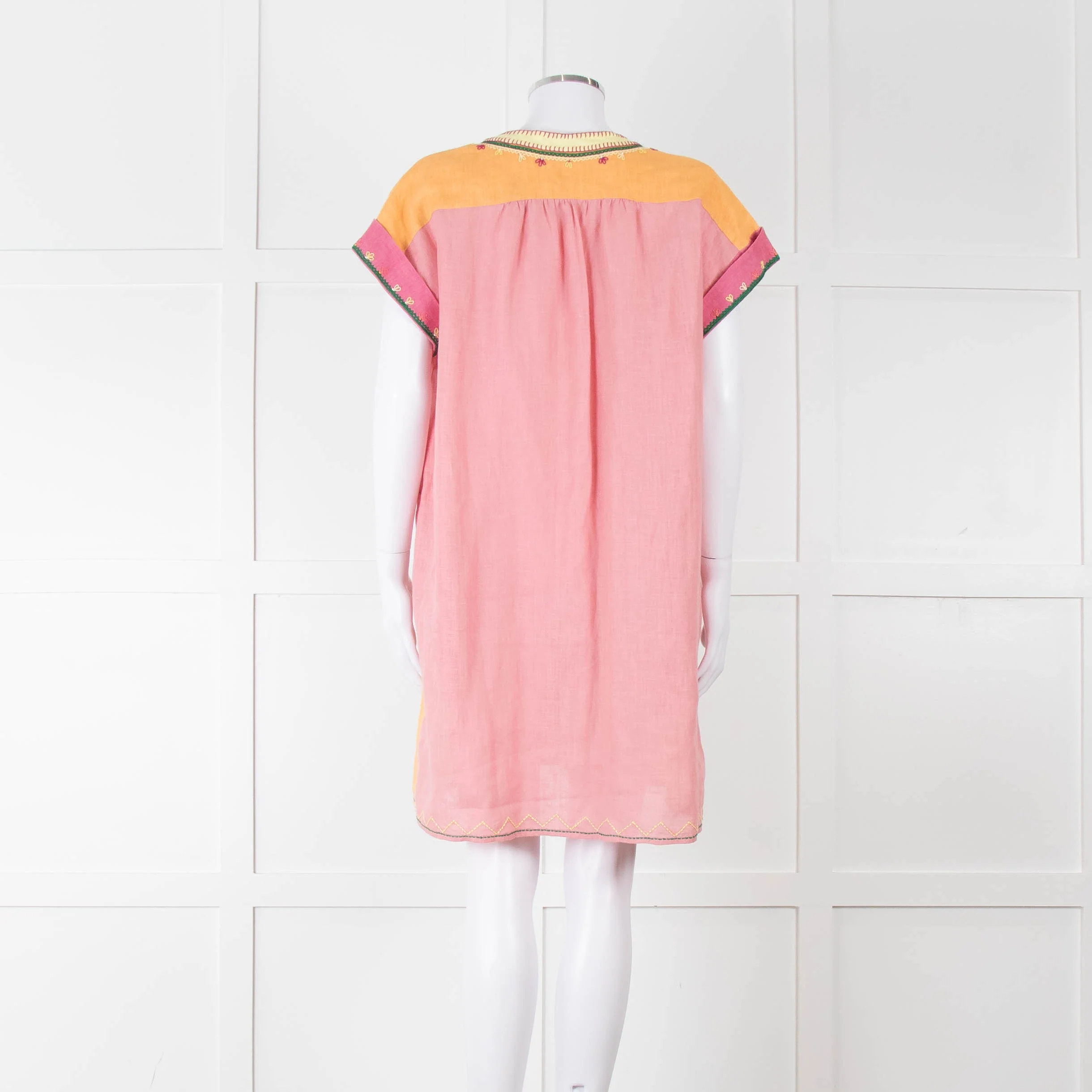 Saloni Pink Linen Tunic Mini Dress with Embroidery - Image 5