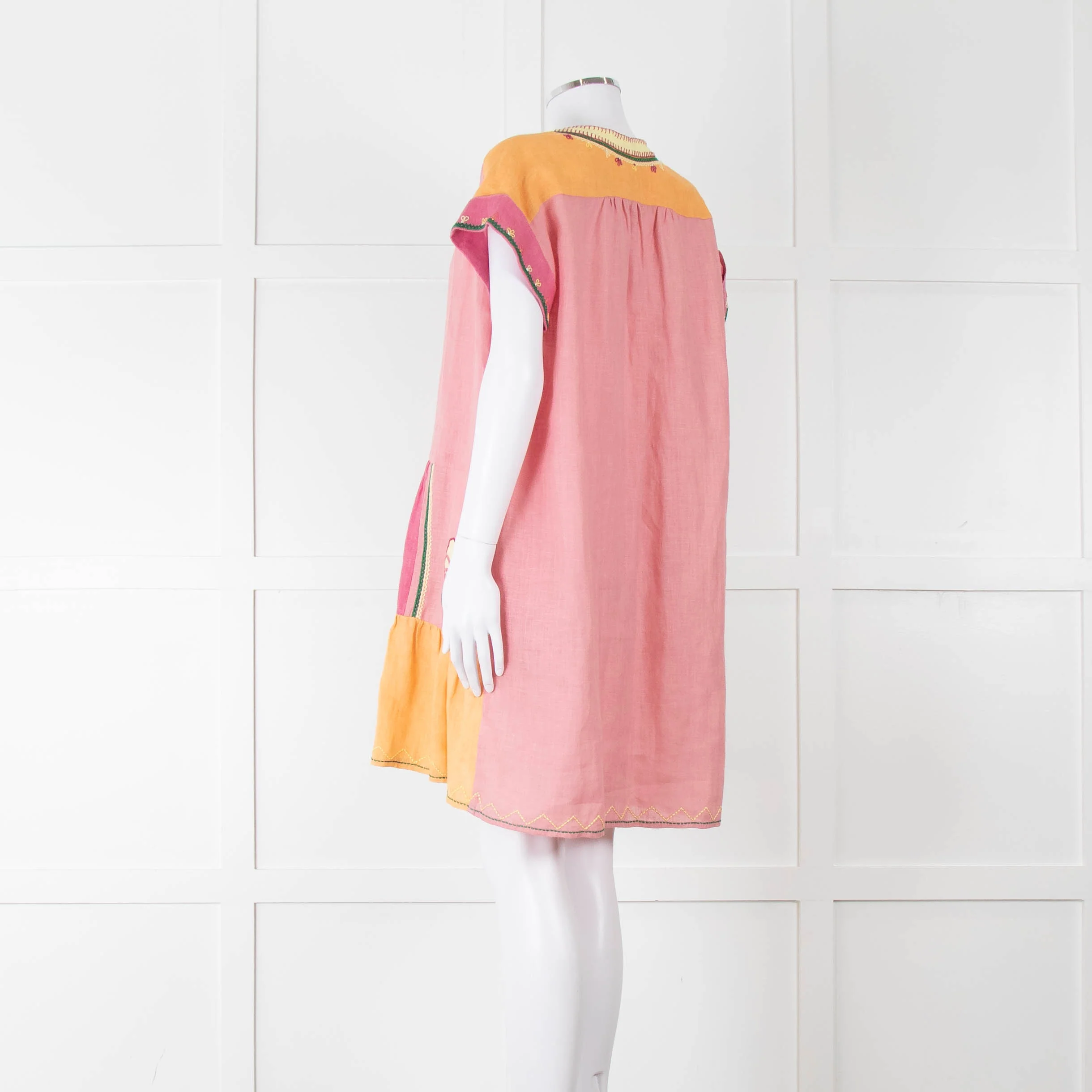 Saloni Pink Linen Tunic Mini Dress with Embroidery - Image 6